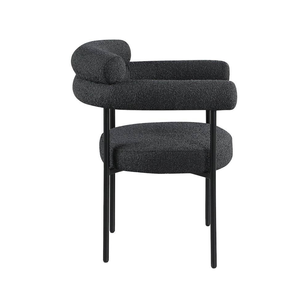 Alt View 3. Meridian Furniture - Blake Black Boucle Fabric Dining Chair, Set of 2 - Black.