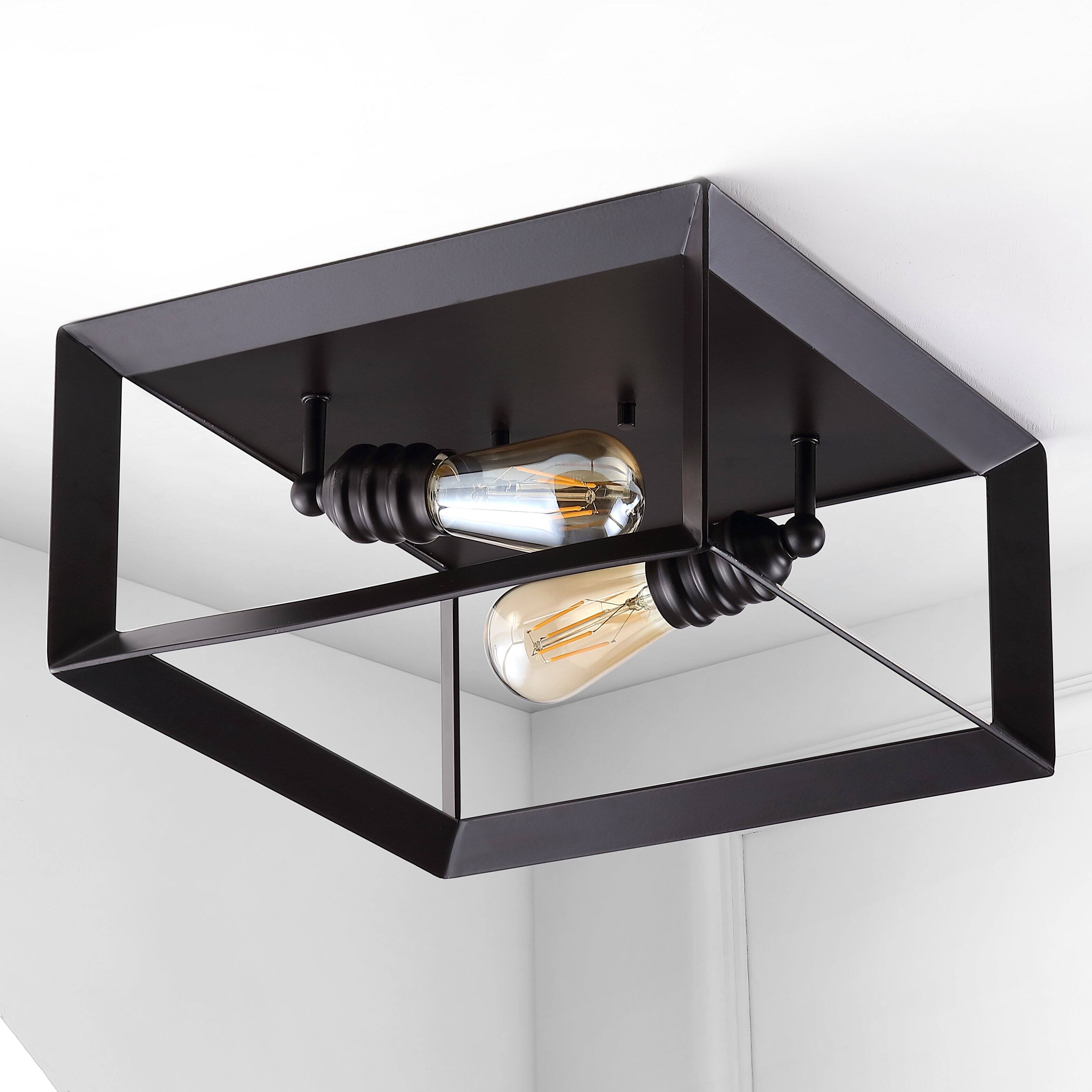 Alt View 5. Jonathan Y - Marfa Square 13" 2-Light Iron Modern Farmhouse LED Flush Mount, Oil Rubbed Bronze - Oil Rubbed Bronze.