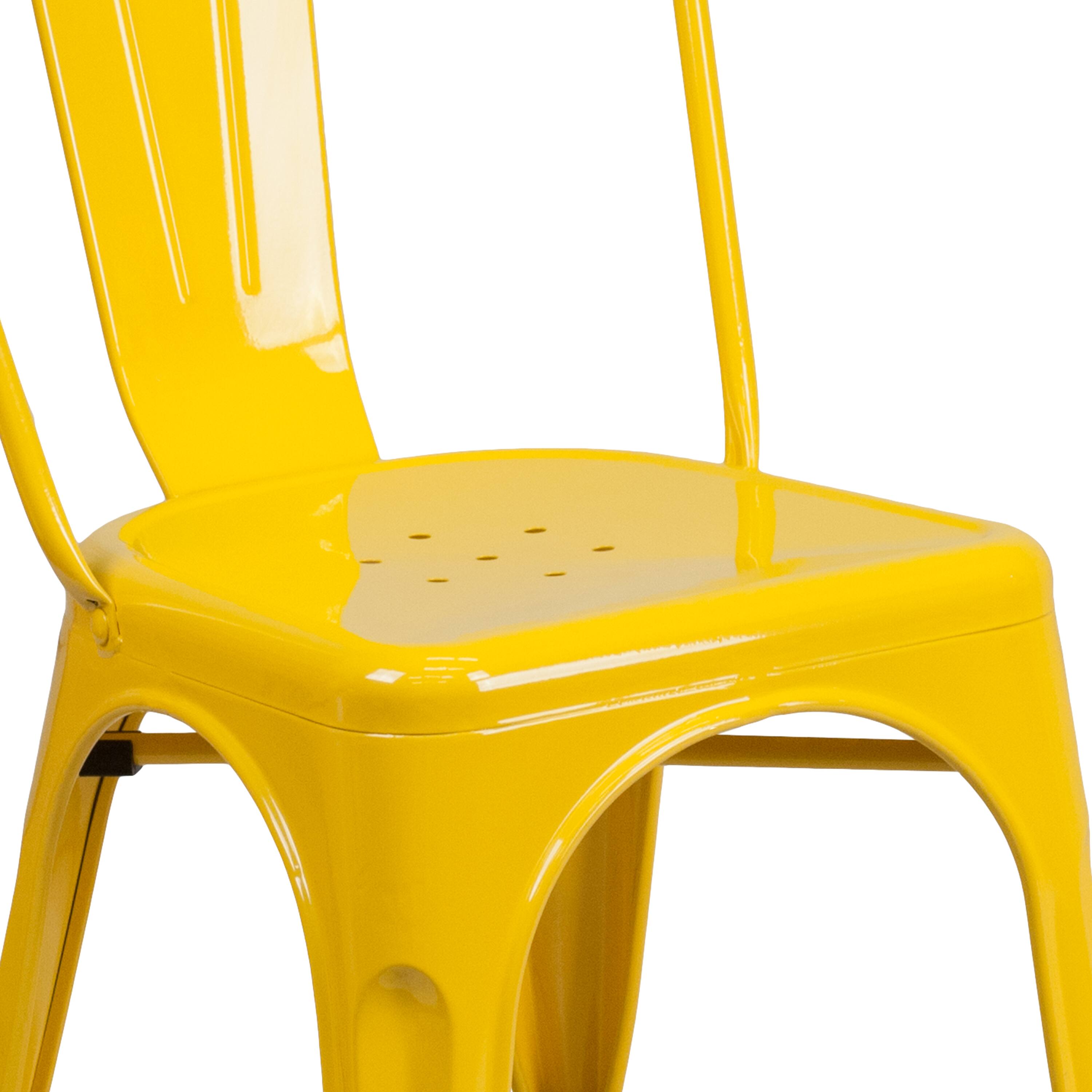 Alt View 9. Emma + Oliver - Commercial Grade Colorful Metal Indoor-Outdoor Stackable Dining Chair - Yellow.