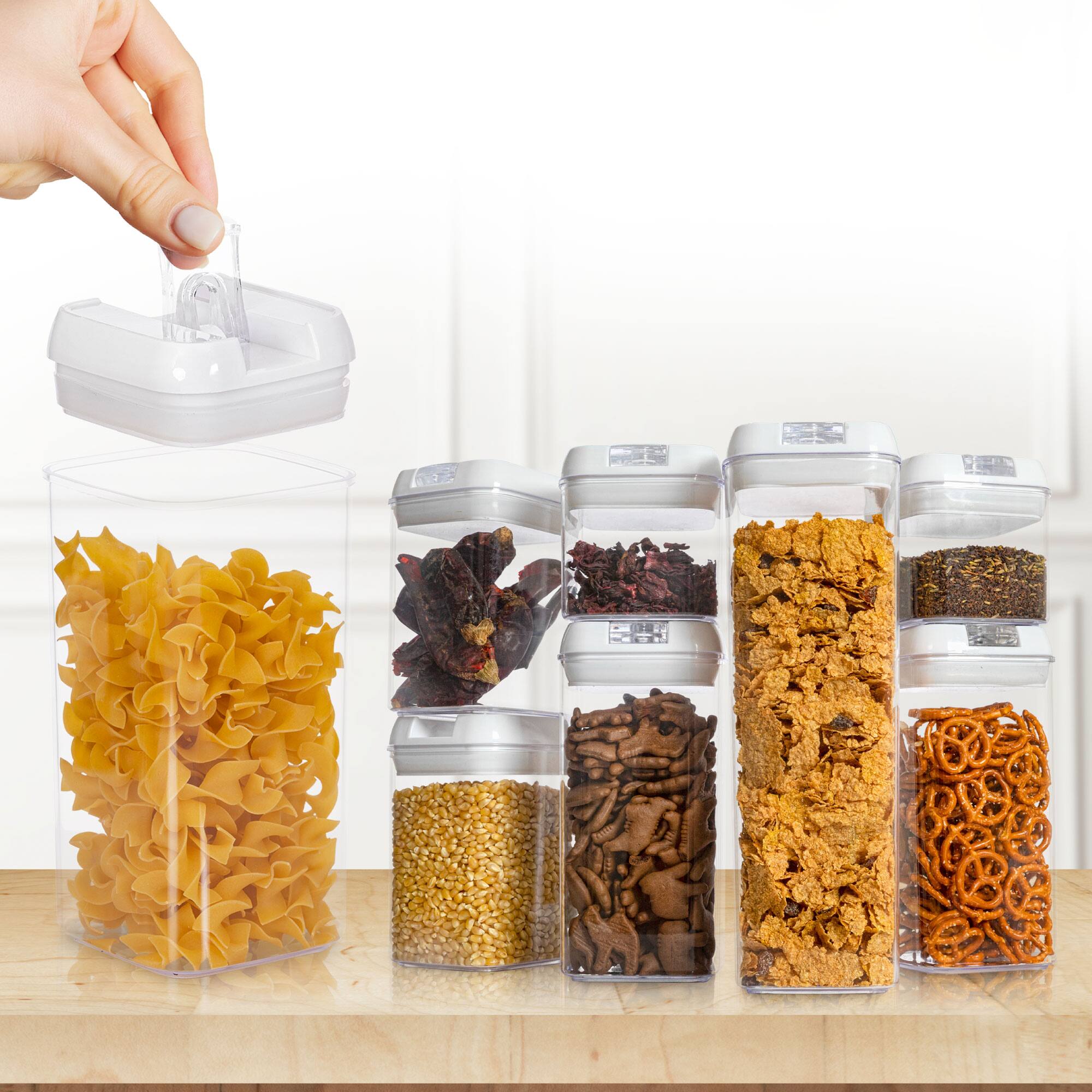 Alt View 2. Cheer Collection - 7-Piece Airtight Pantry Food Storage Container Set with Mixed Sizes, Flip-Top Lids & Reusable Labels - White.