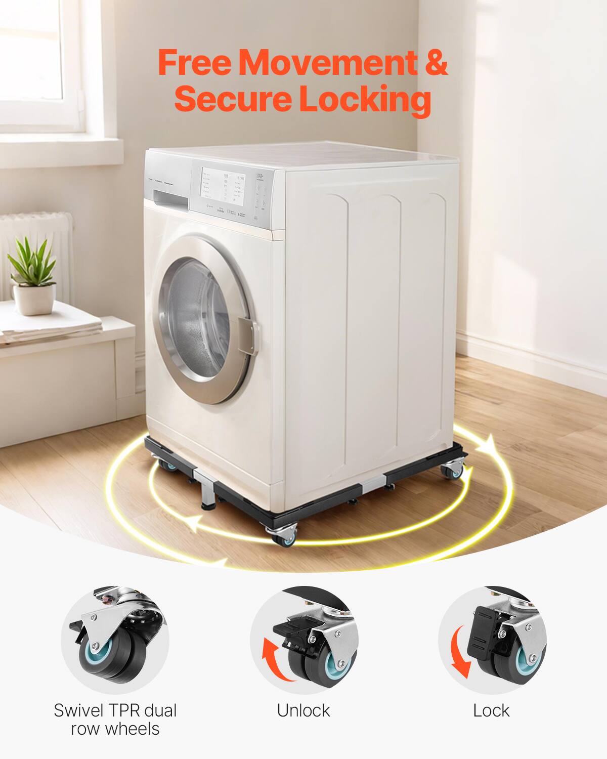 Free Movement & Secure Locking

Swivel TPR dual row wheels

Unlock

Lock