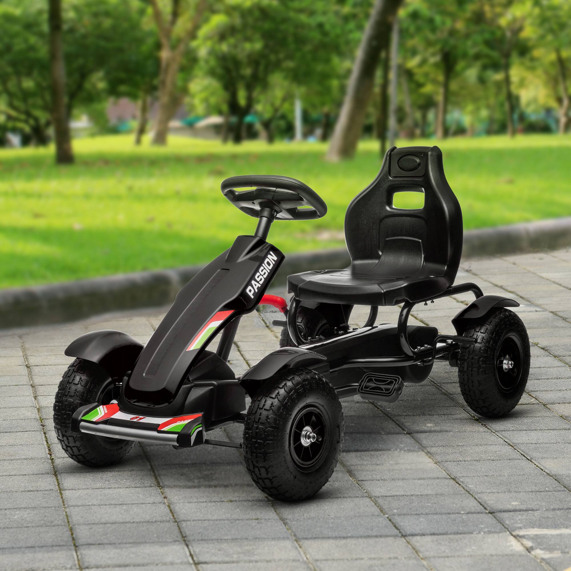 Back. Loheer - Kids Pedal Go Kart, Outdoor Ride on Toys with Adjustable Seat, Sharp Handling, Handbrake, Black.