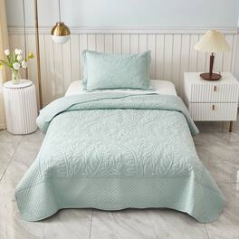 MarCielo - 2/3 Piece 100% Cotton Oversized Bedspread Lightweight Quilt Set - Aruba Blue