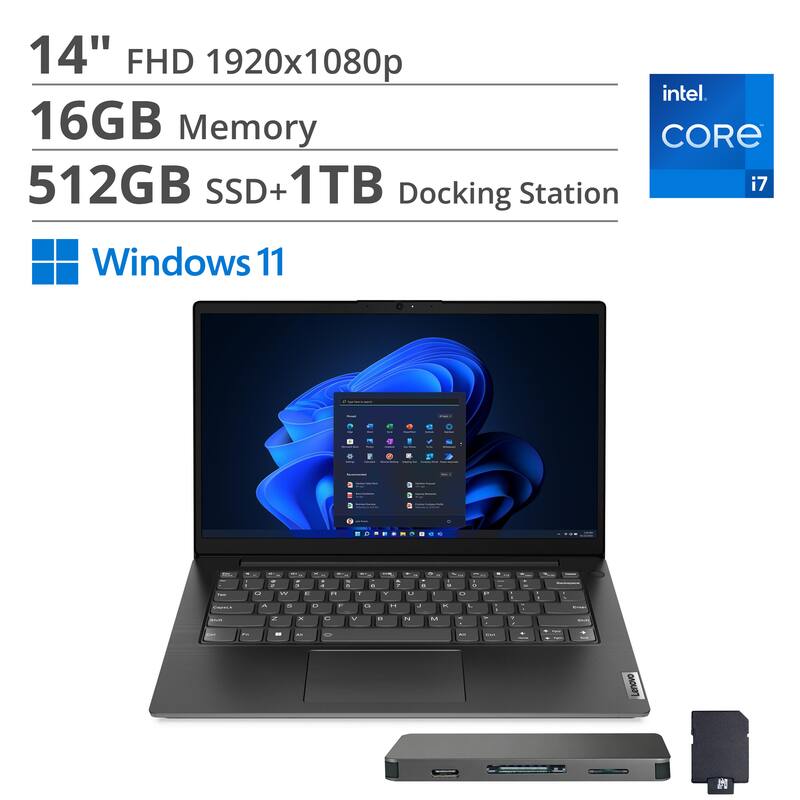 14" FHD 1920x1080p  
16GB Memory  
512GB SSD + 1TB  
Intel Core i7  
Windows 11  
Docking Station  
Lenovo