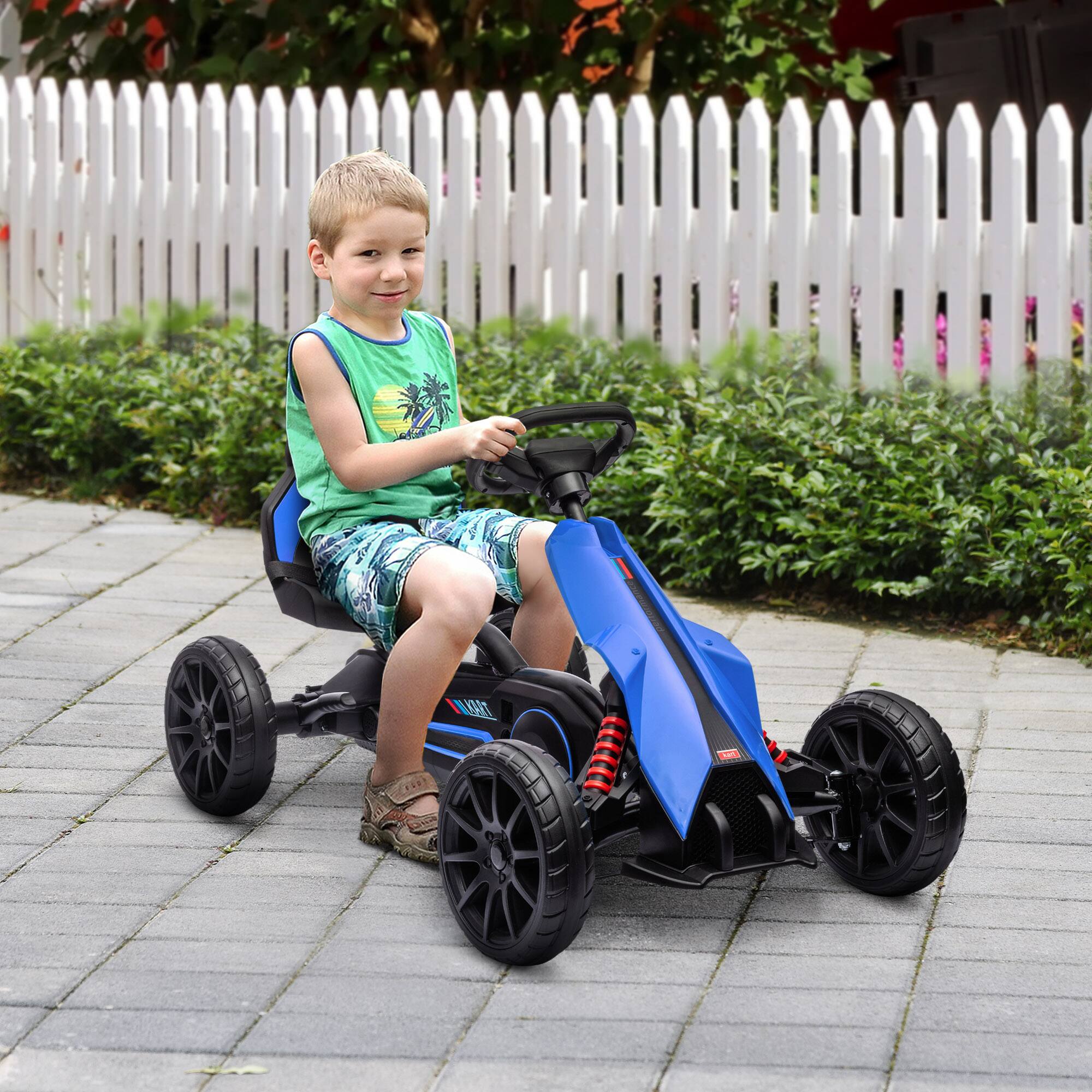 Alt View 1. Ecooso - Kids Pedal Go Kart with Adjustable Seat, Handbrake, and Shock-Absorbing EVA Wheels - Blue.