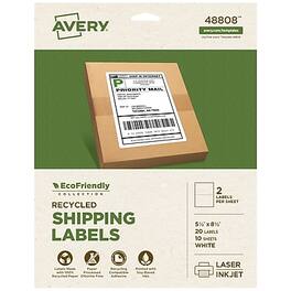 Avery - EcoFriendly Shipping Labels, 5-1/2" x 8-1/2", Laser/Inkjet, 2 Labels/Sheet, 20 Labels Total - Matte White