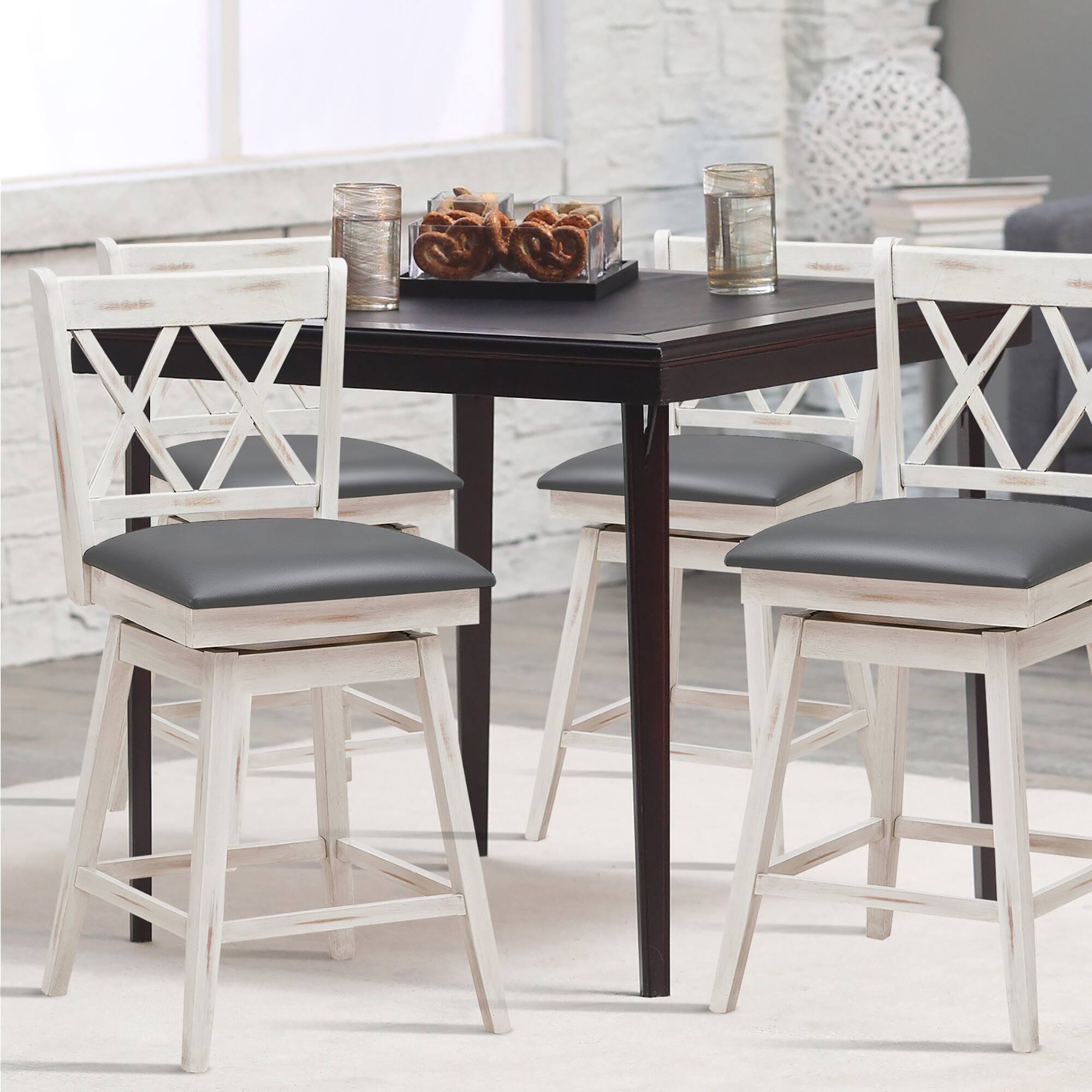 Alt View 1. Costway - Costway Set of 4 Barstools Swivel Counter Height Chairs w/Rubber Wood Legs - White.