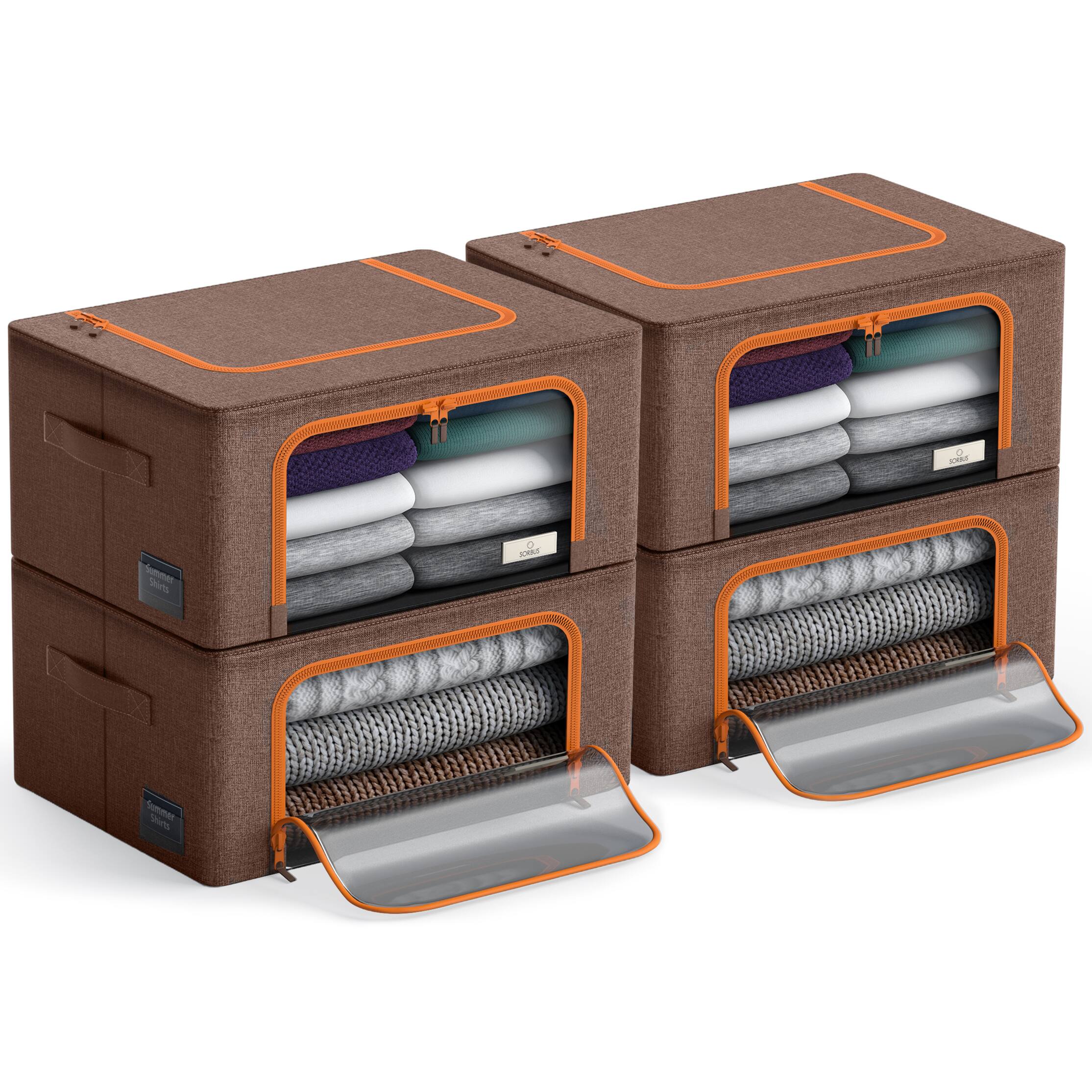Mini Brown Storage Sorbus 4 Pack Small Foldable Storage Box, Large Window & Handles ...