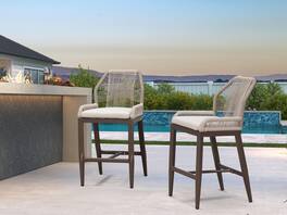 PURPLE LEAF - Patio Outdoor Bar Stool Counter Height Set of 2 Rattan Chair with Back Modern Aluminum Woven Barstools for Garden Indoor - Coffee-Counter Stool