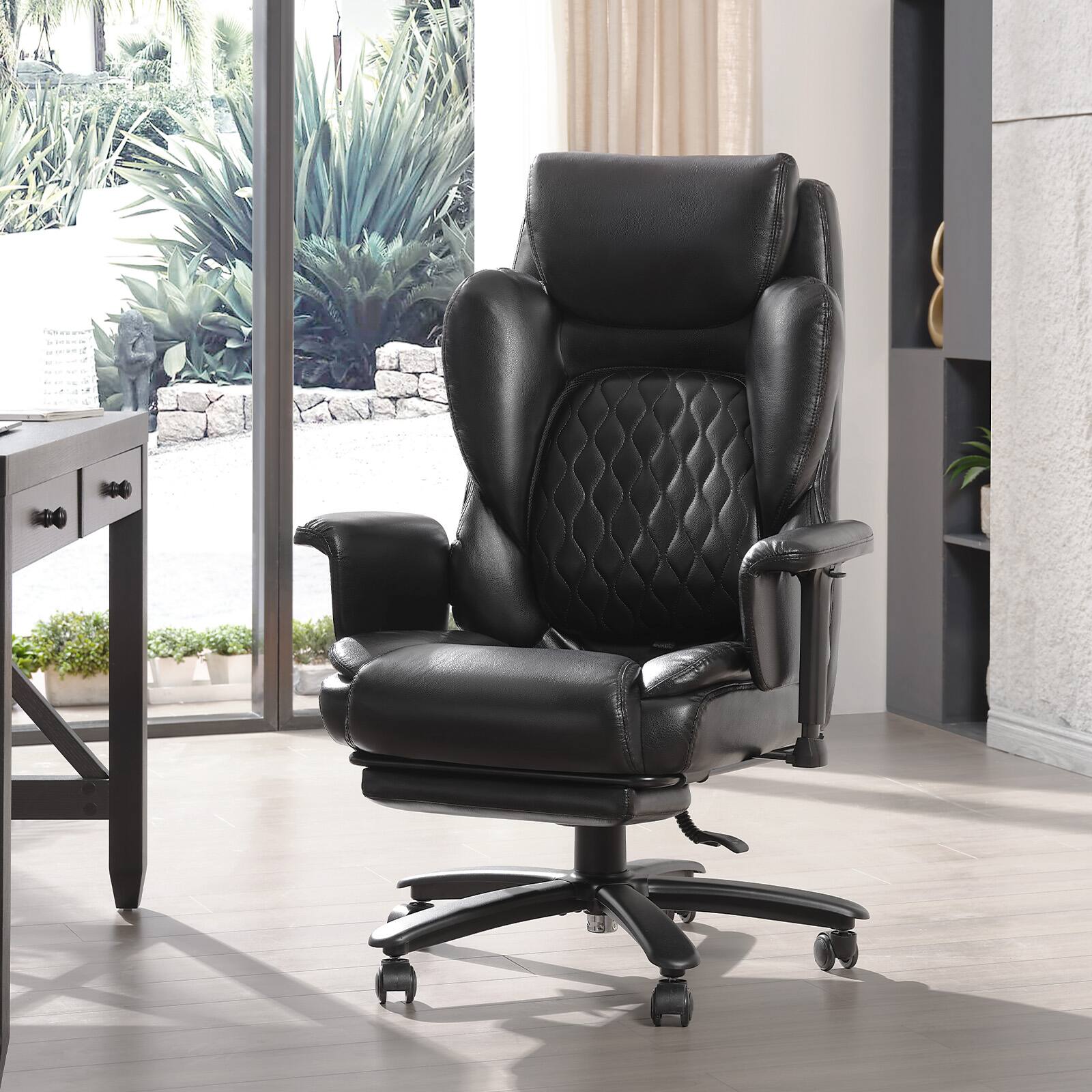 Alt View 2. Bestier - Ergonomic Office Chair Swivel Tilt Gaming Chair with Lumbar & Leg Support PU Leather Computer Chair - Black.
