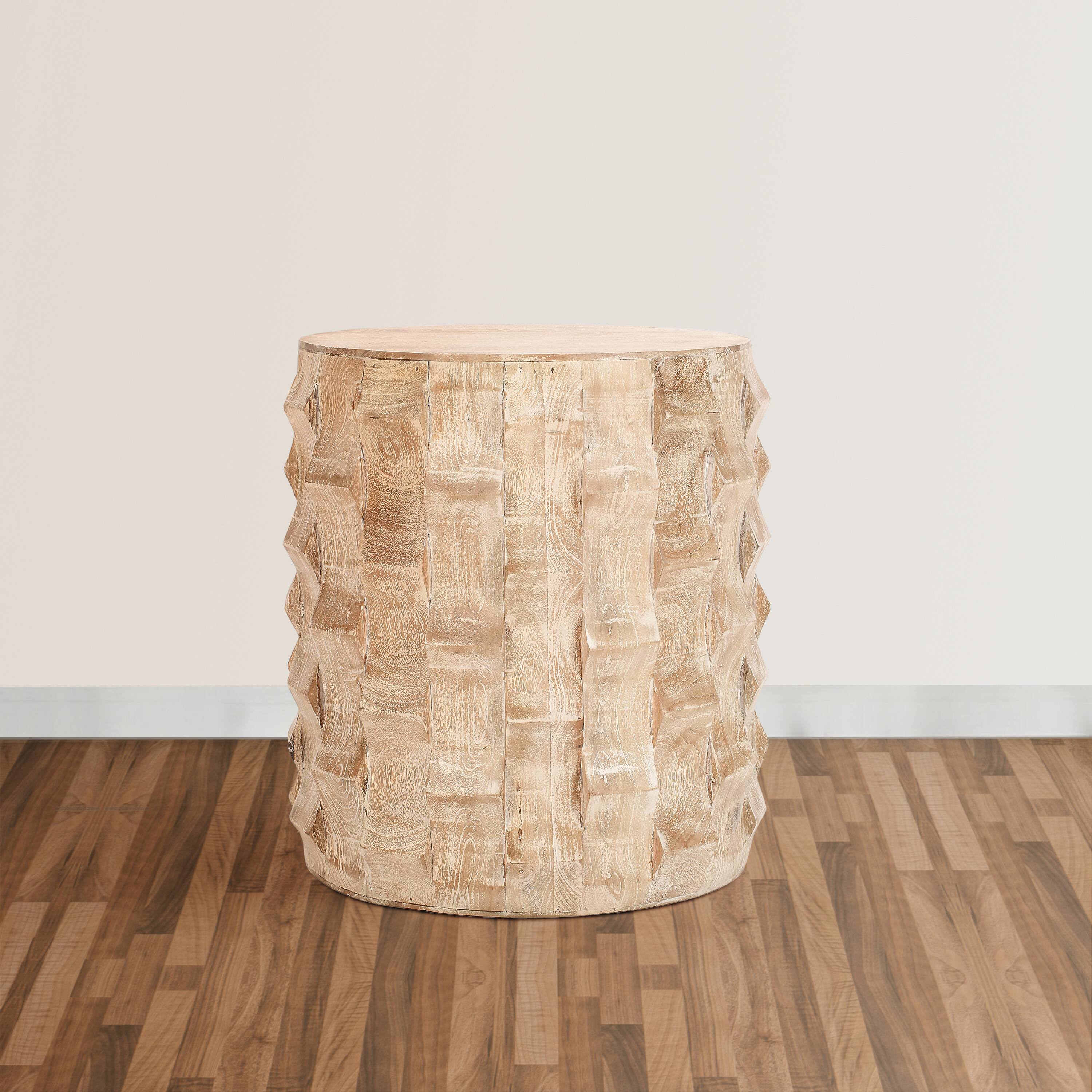 Alt View 8. Manhattan Lane - 20 Inch Side End Table, Round Drum Shape with 3D Textured Design - White.