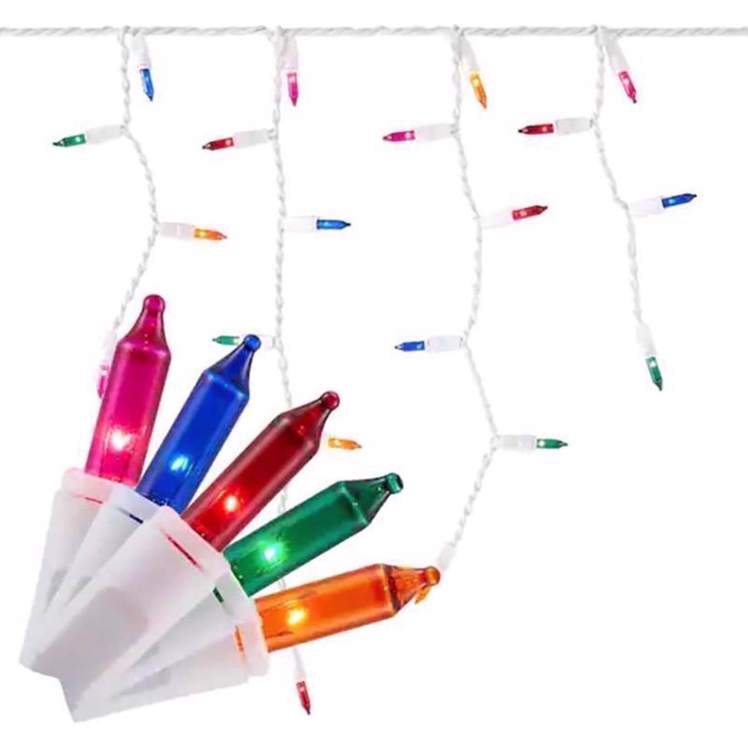 Left. Celebrations - Celebrations Platinum LED T5 RGBW 100 ct Icicle Christmas Lights 9.5 ft..