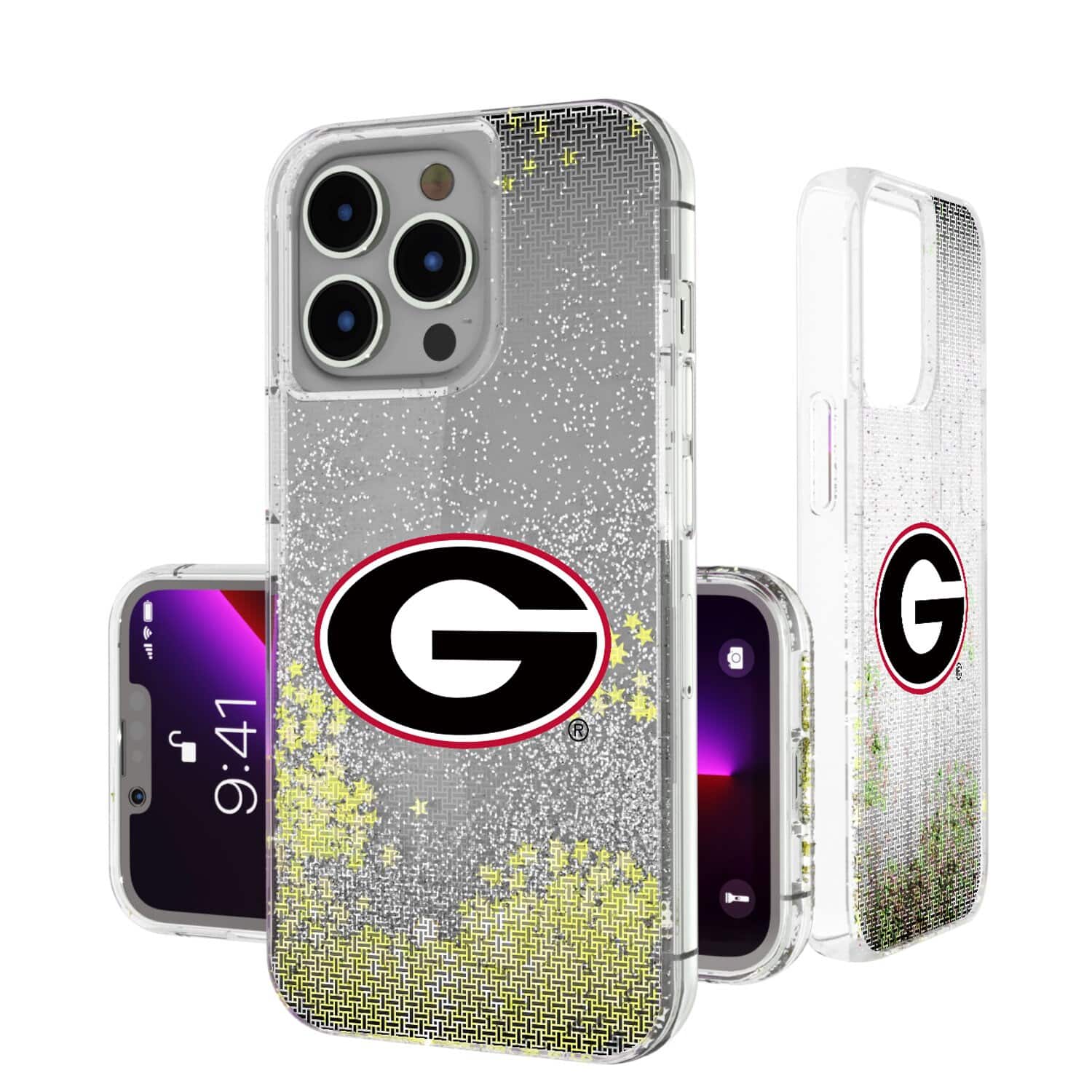 Keyscaper - NCAA - Georgia Bulldogs Linen Logo iPhone Glitter Case - 15 Pro - Multicolor