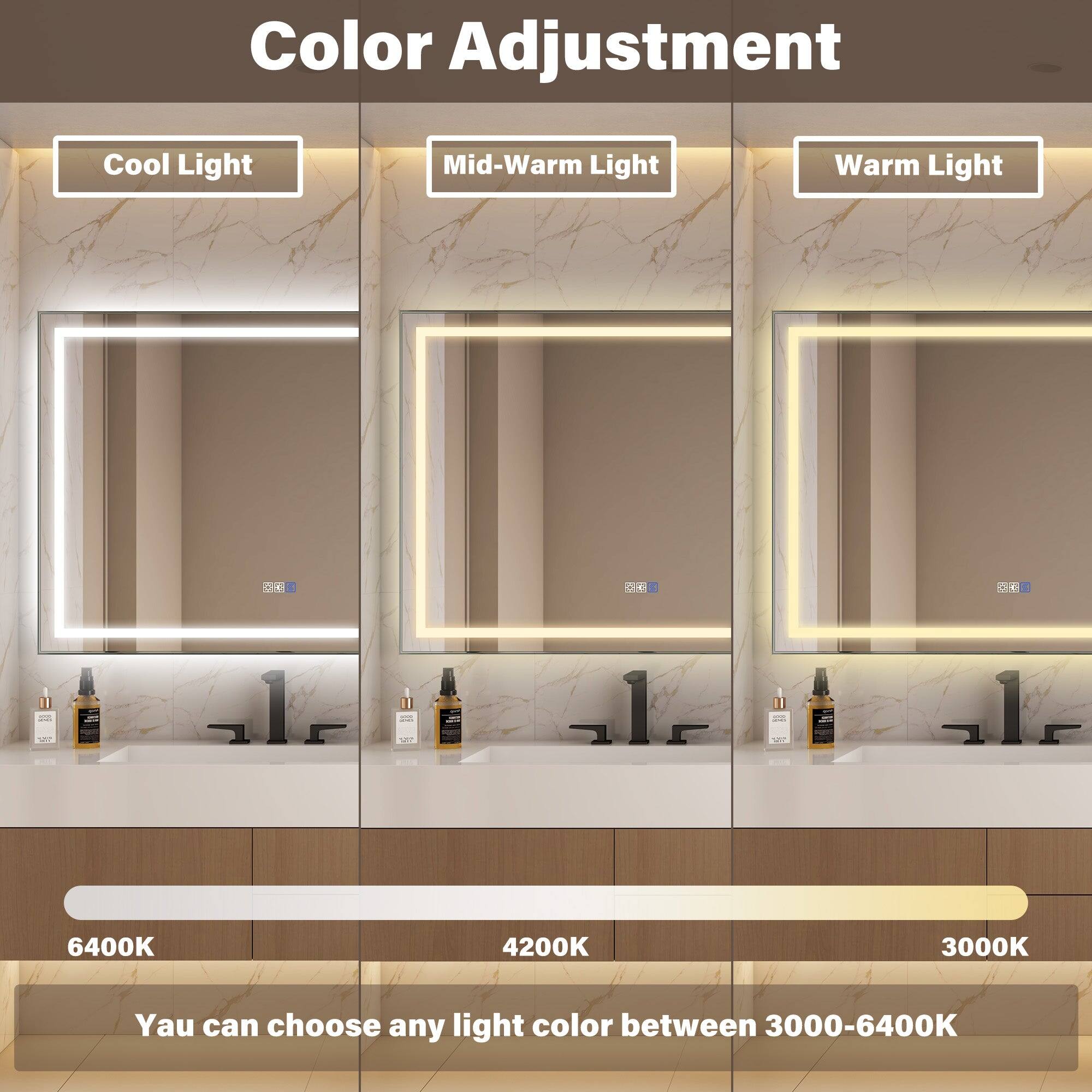 Color Adjustment
Cool Light
Mid-Warm Light
Warm Light
6400K
4200K
3000K
Yau can choose any light color between 3000-6400K