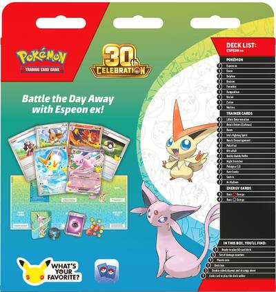 pokemon tcg 30 card deck 30th Celebration Battle Espeon/Umbreon EN Each Card Set includes three holographic promo cards based on a regional starter trio Pokmon Trading Card Game: 30th