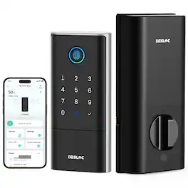 DESLOC - K120 Smart Lock with Up to 16 Months Battery Life, Built-in WiFi, 3D Fingerprint Keyless Entry Door Lock - Black