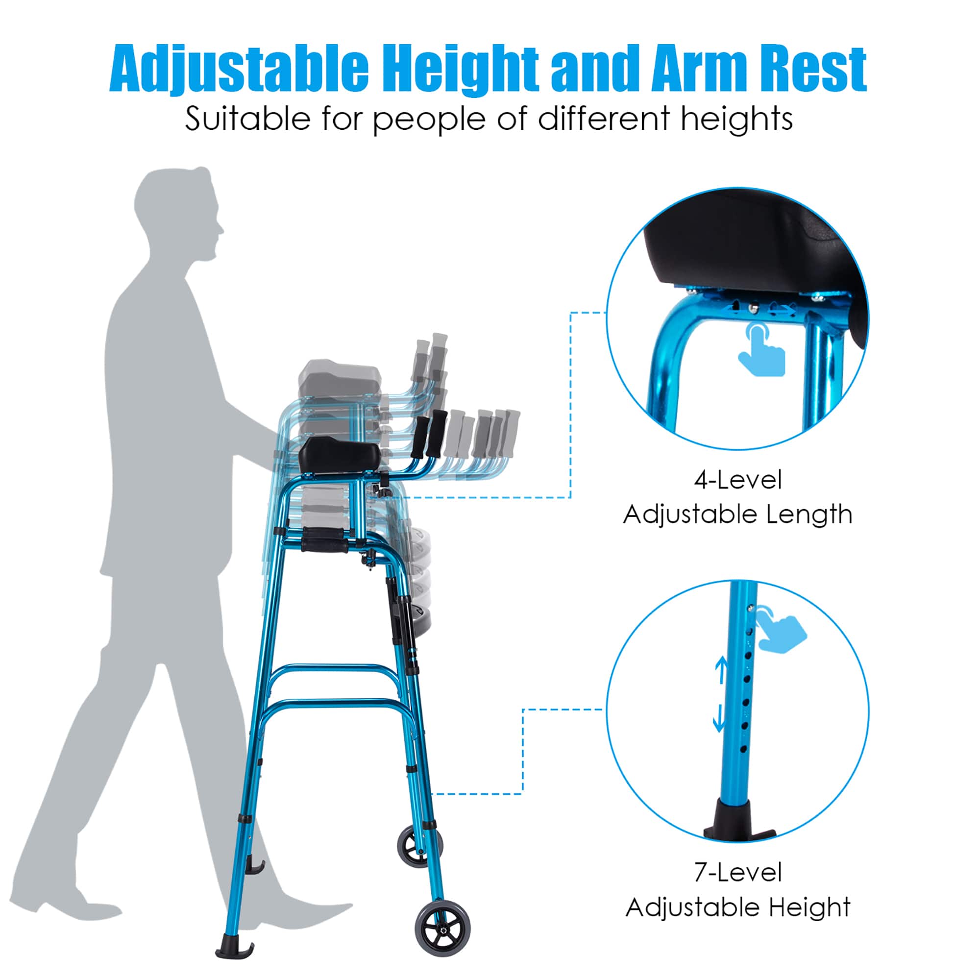 Adjustable Height and Arm Rest
Suitable for people of different heights
4-Level Adjustable Length
7-Level Adjustable Height