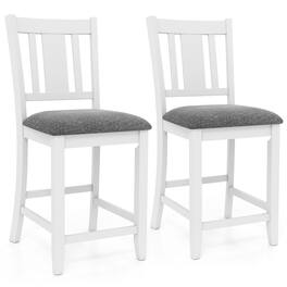 Gymax - Rubber Wooden Bar Stools Set of 2 w/ Ergonomic Back Comfortable Linen Cushion - White, Gray