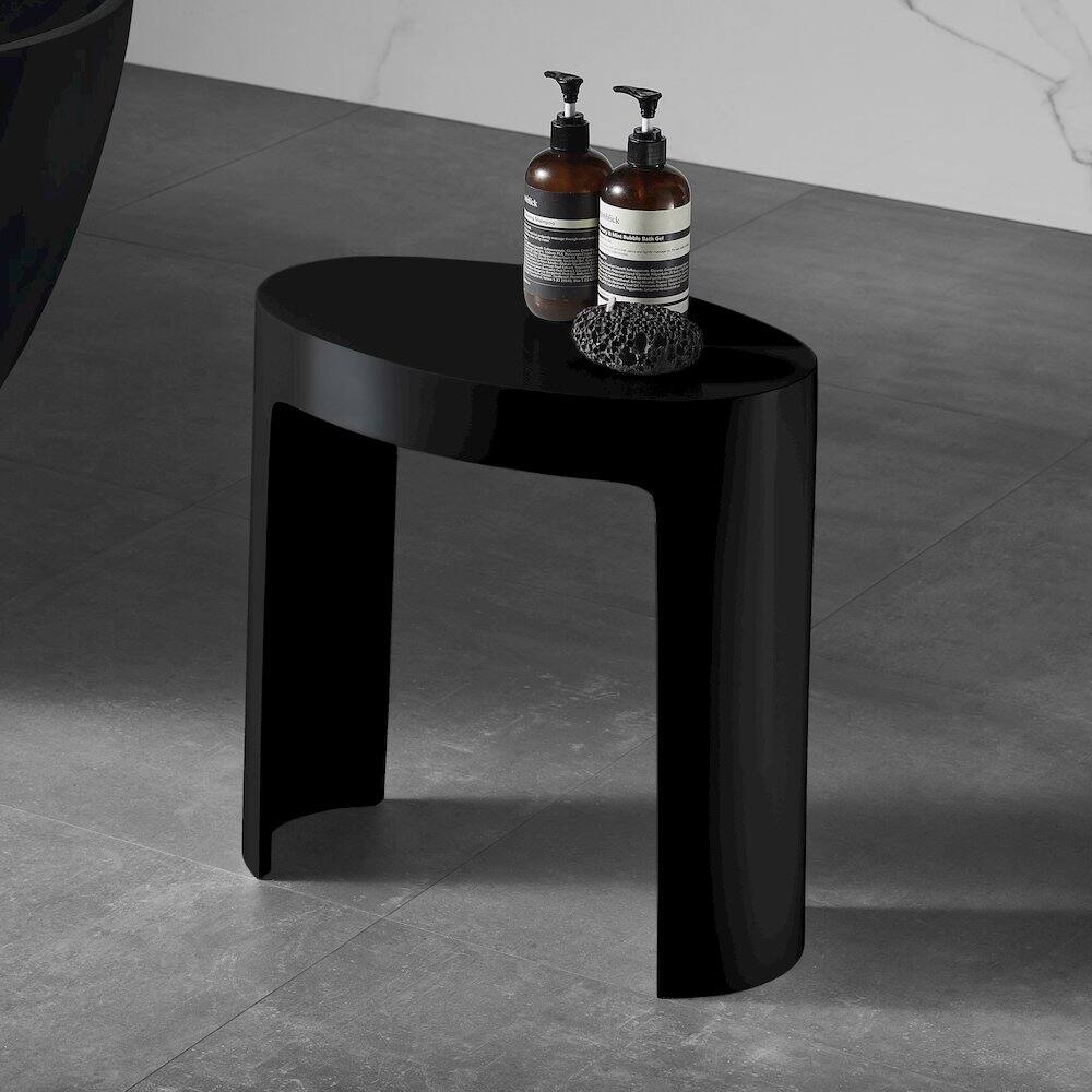 Angle. Alfi - Black Matte Solid Surface Resin Bathroom / Shower Stool - Black.