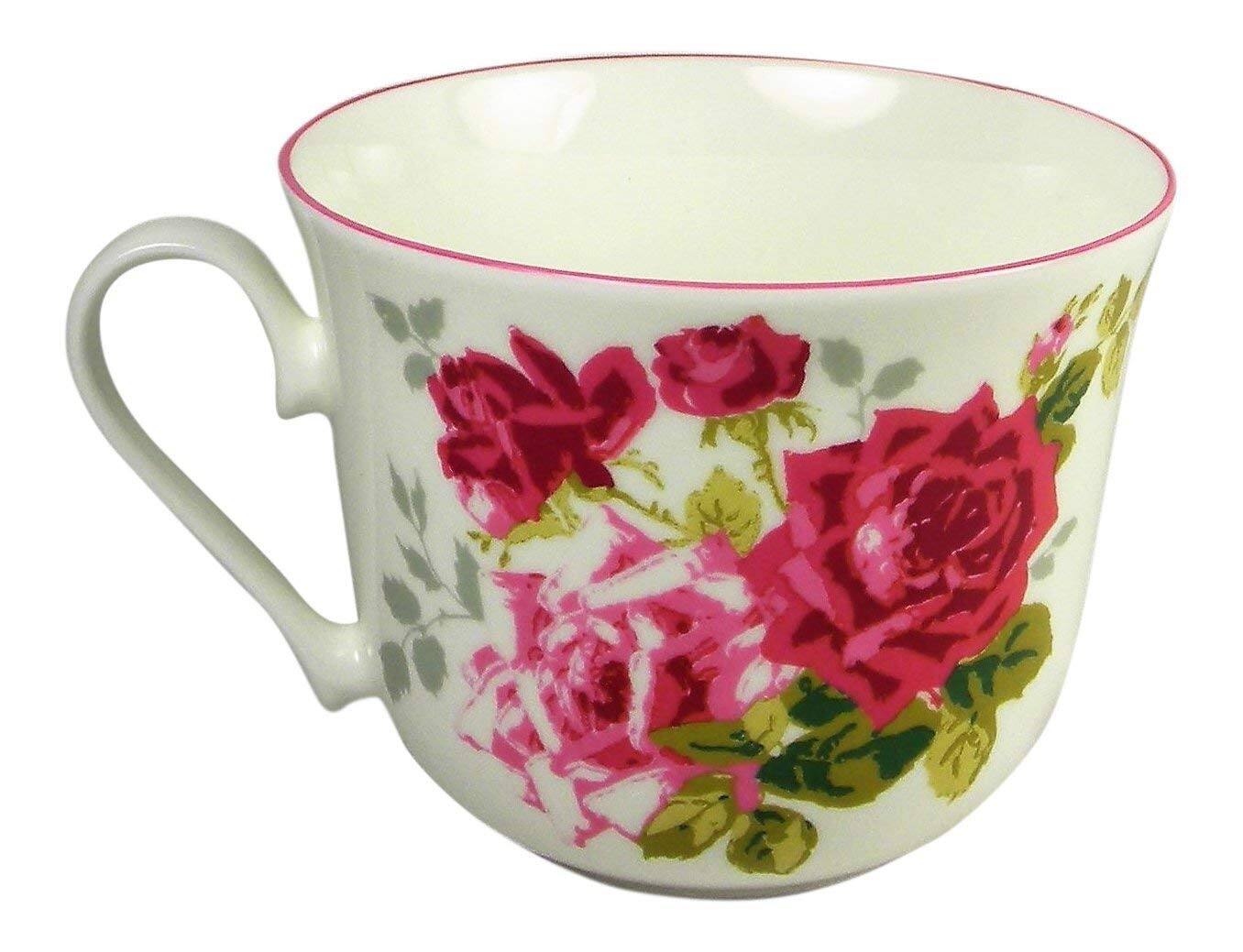 Back. Jiallo - Roy Kirkham TEACUP & SAUCER ROSA ALBA  Bone China Made in England Set of 2 - Mutli color.