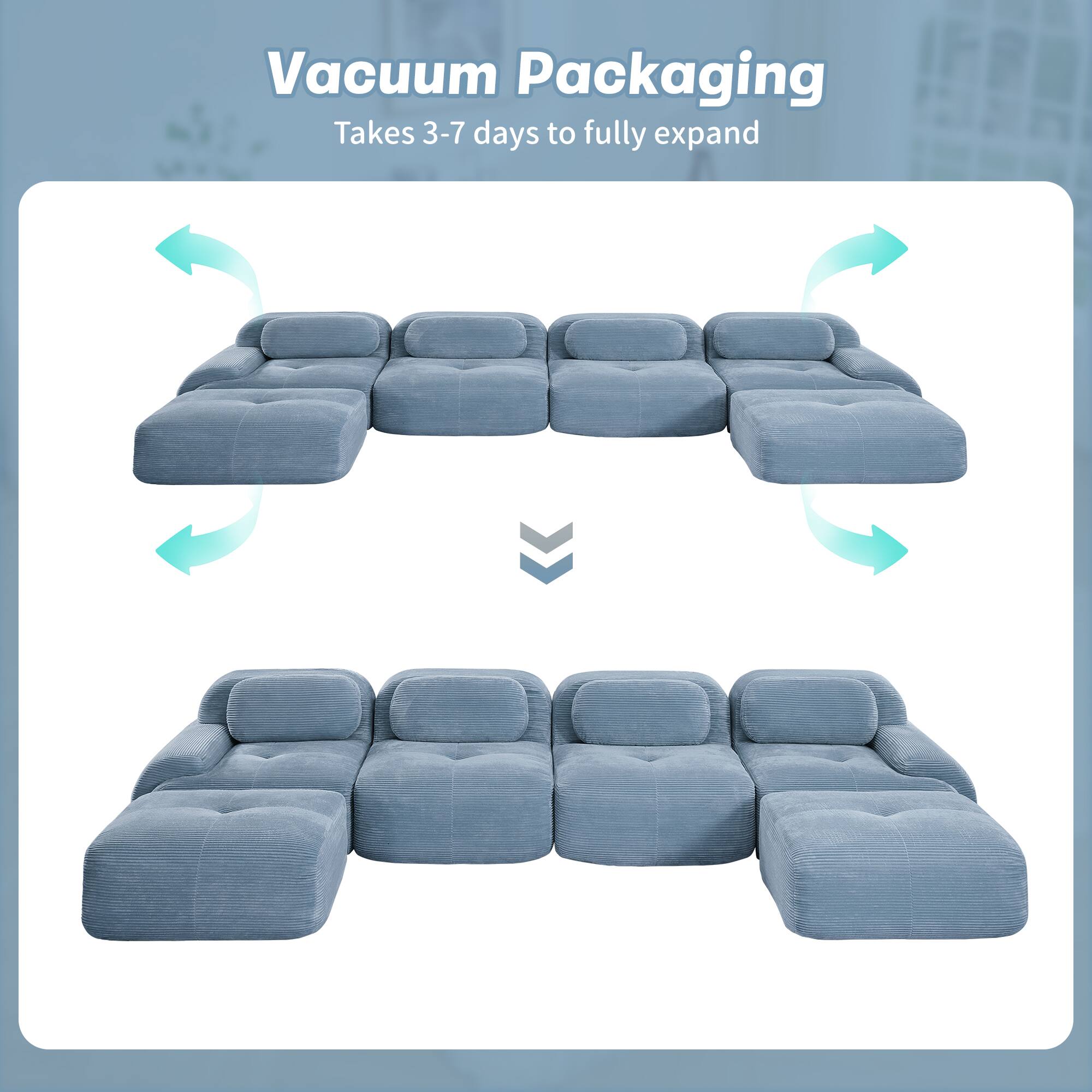 Vacuum Packaging  
Takes 3-7 days to fully expand