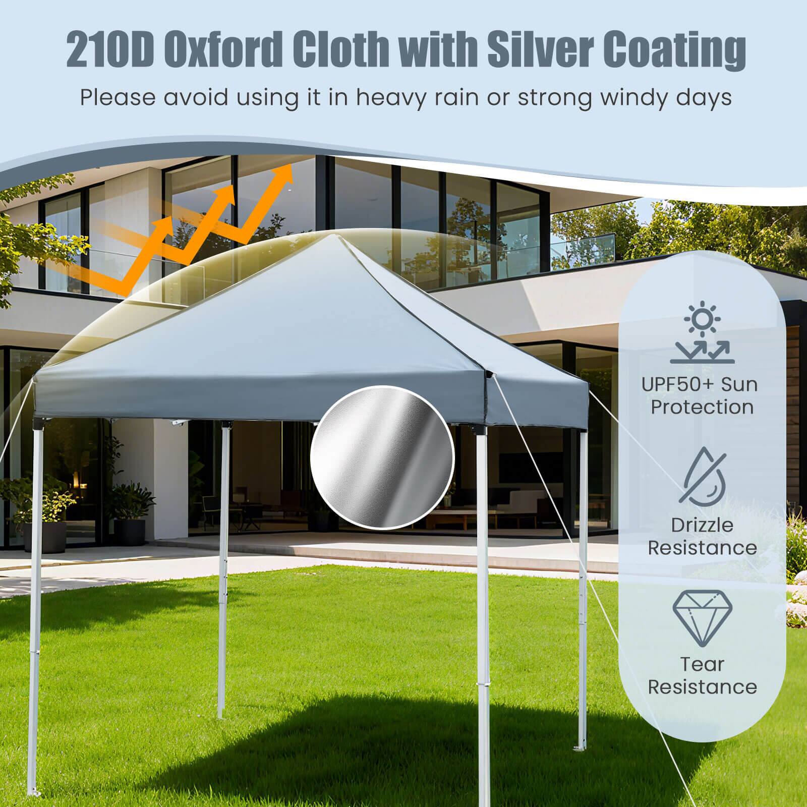 210D Oxford Cloth with Silver Coating  
Please avoid using it in heavy rain or strong windy days  

UPF50+ Sun Protection  
Drizzle Resistance  
Tear Resistance