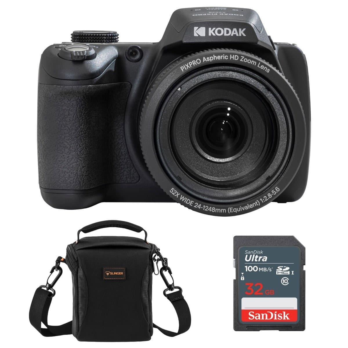 Bundle - Kodak - PIXPRO AZ528 Astro Zoom 16MP FHD Digital Camera,Black w/32GB Card,Bag