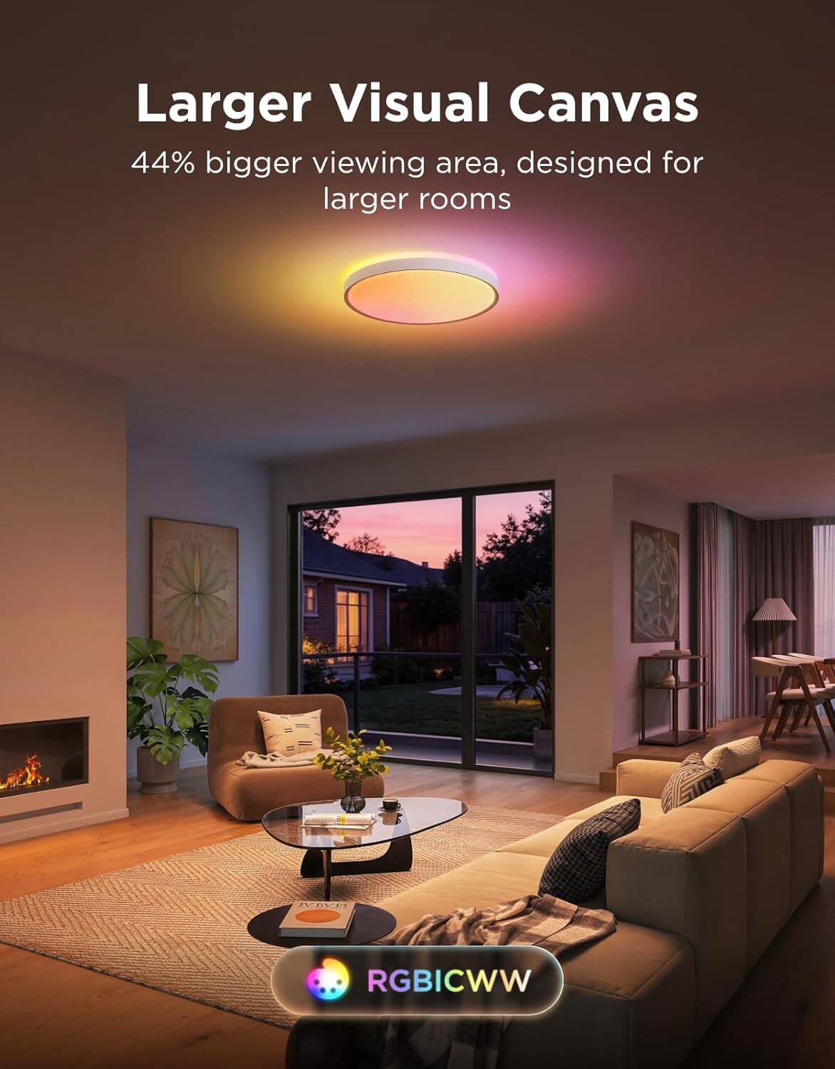 Larger Visual Canvas  
44% bigger viewing area, designed for larger rooms  

RGBICWW