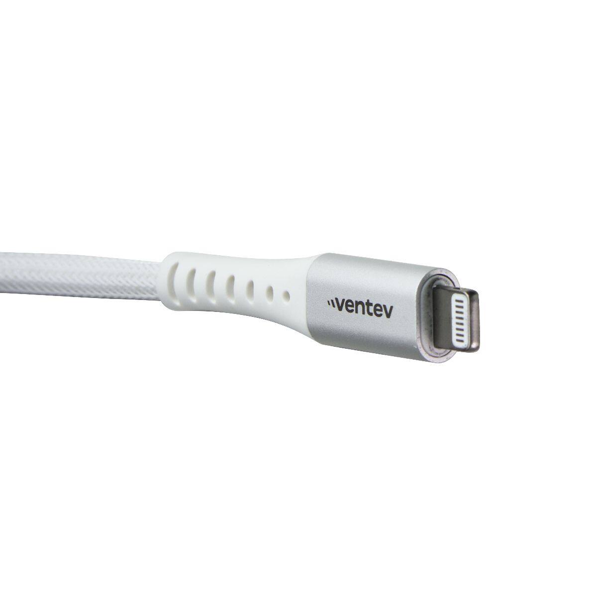 Alt View 2. Ventev - (10-Ft) Alloy Braided USB-C to Lightning 8-Pin MFi Cable - White.