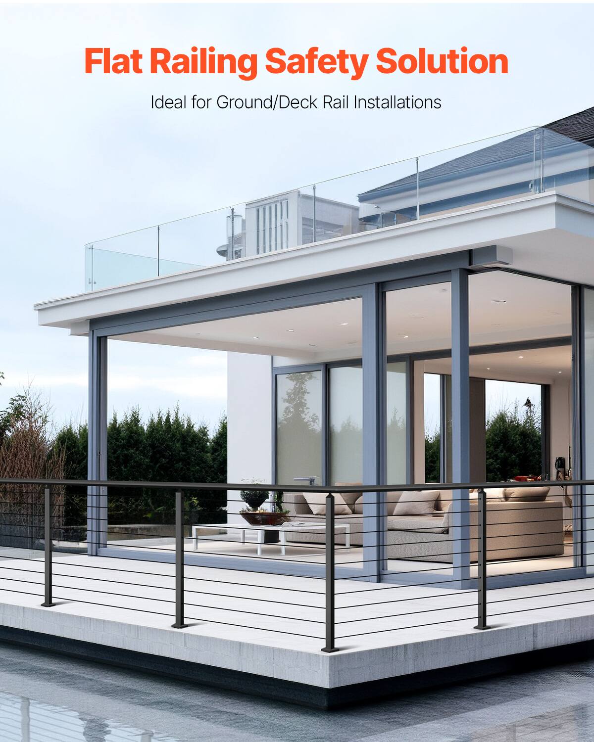Flat Railing Safety Solution  
Ideal for Ground/Deck Rail Installations