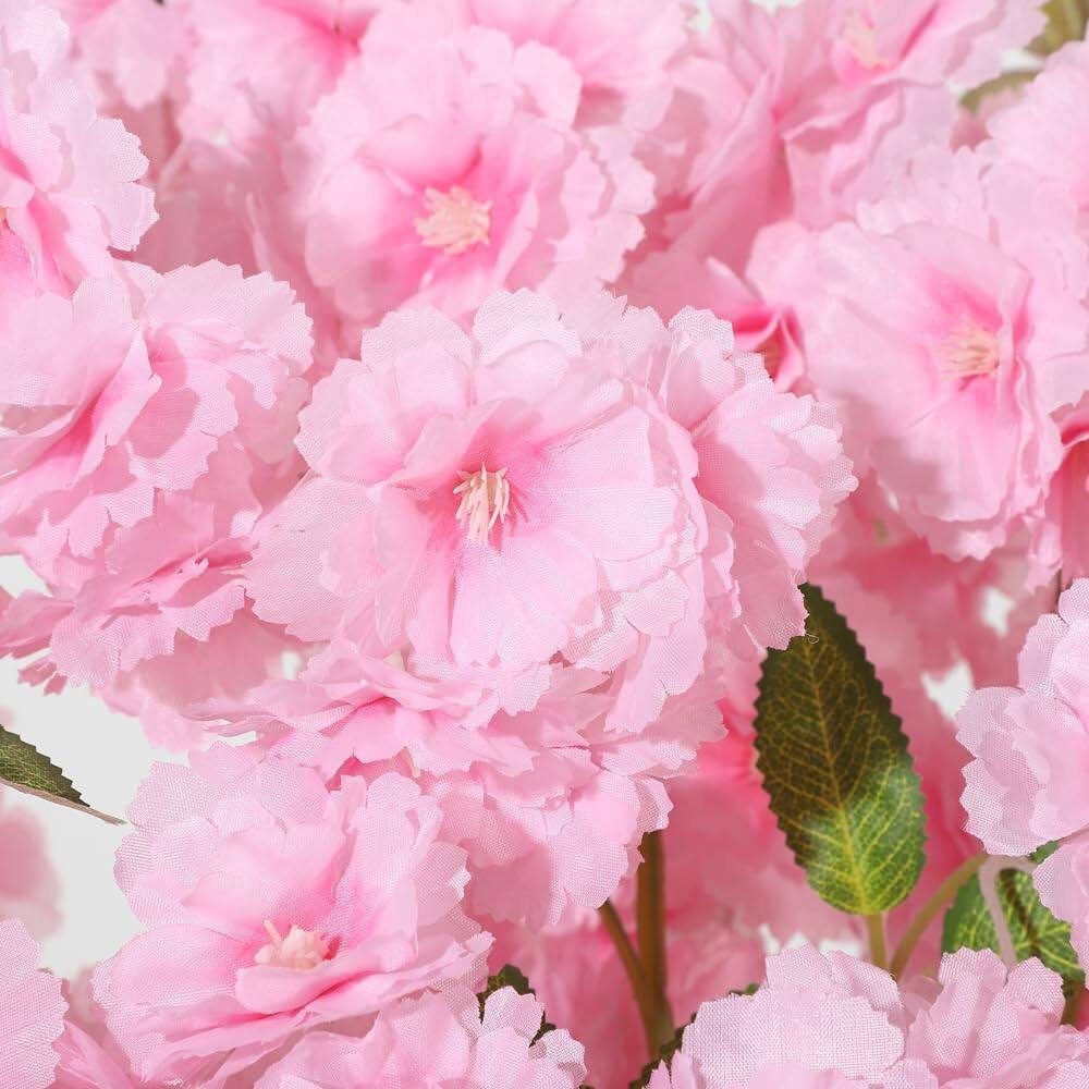 Left. Homhougo - Pink Silk Cherry Blossom Tree 5FT, Artificial Flower Tree with Wood Trunk, Indoor Outdoor Home Office Decor - Green.