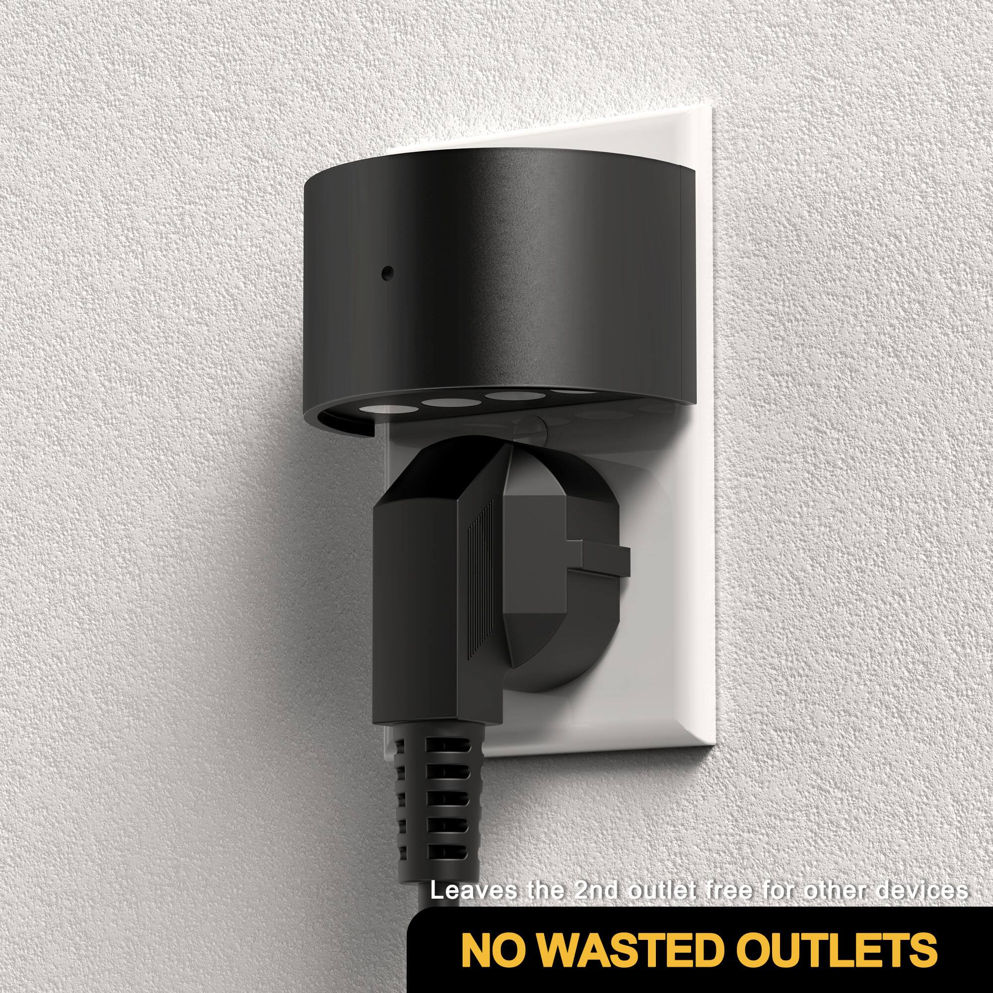 Leaves the 2nd outlet free for other devices  
NO WASTED OUTLETS