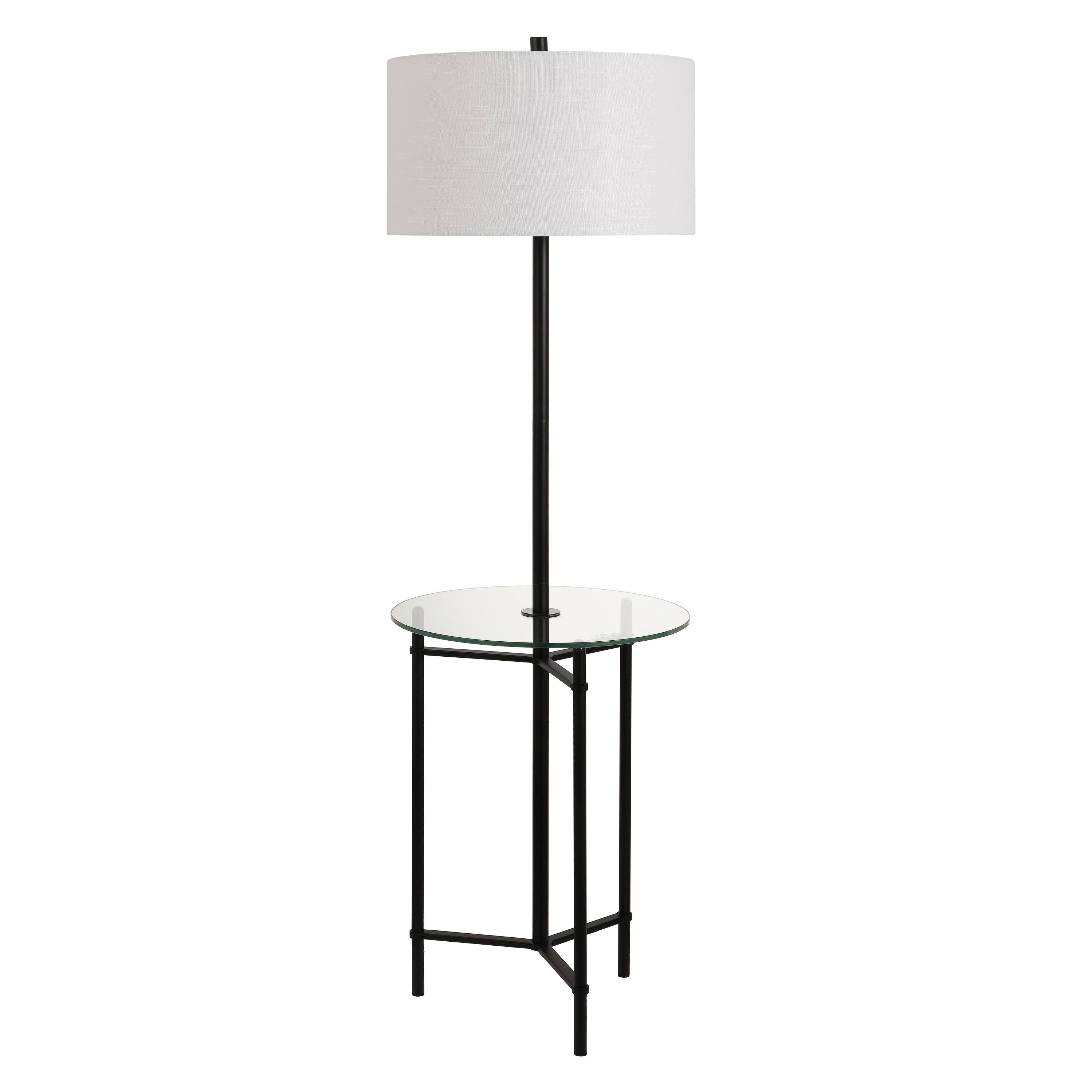 Alt View 7. Jonathan Y - Chuck 59" Modern Minimalist Metal and Tempered Glass LED 2-in-1 Space-Saving Tray Table and Floor Lamp, Black - Black.