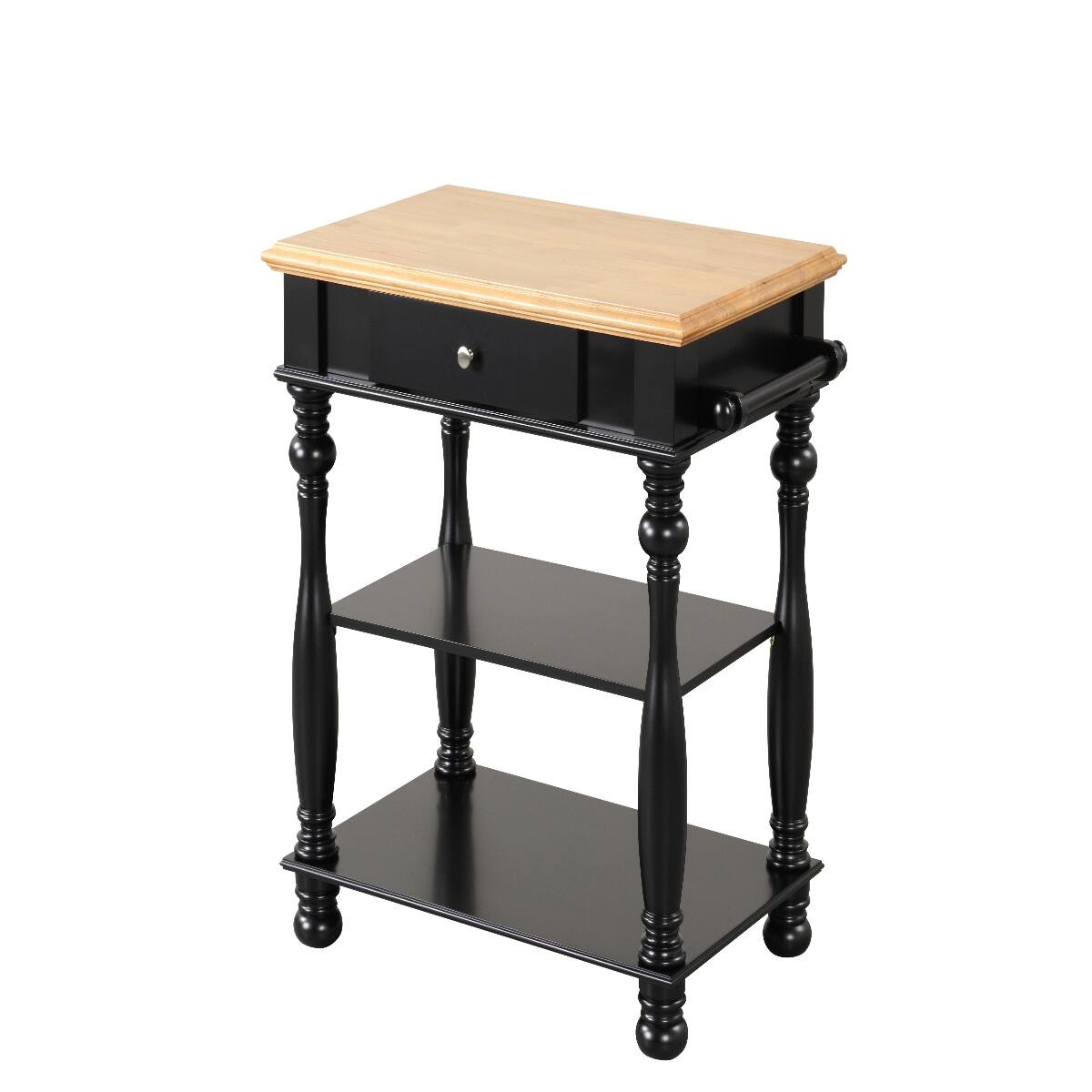 Back. Loheer - Loheer Black Kitchen Island Solid Wood Kitchen Cart with Storage - Black.