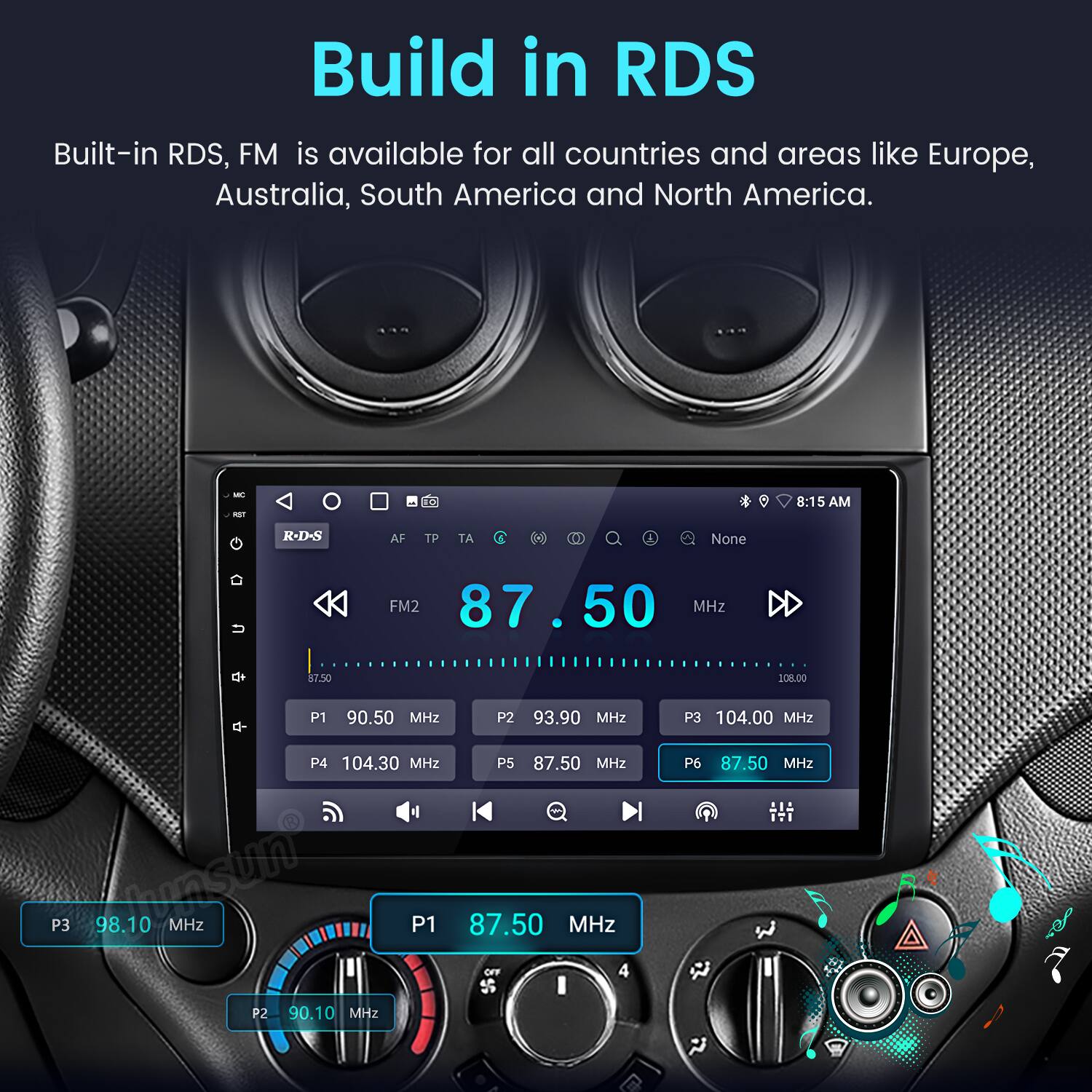 Build in RDS

Built-in RDS, FM is available for all countries and areas like Europe, Australia, South America and North America.