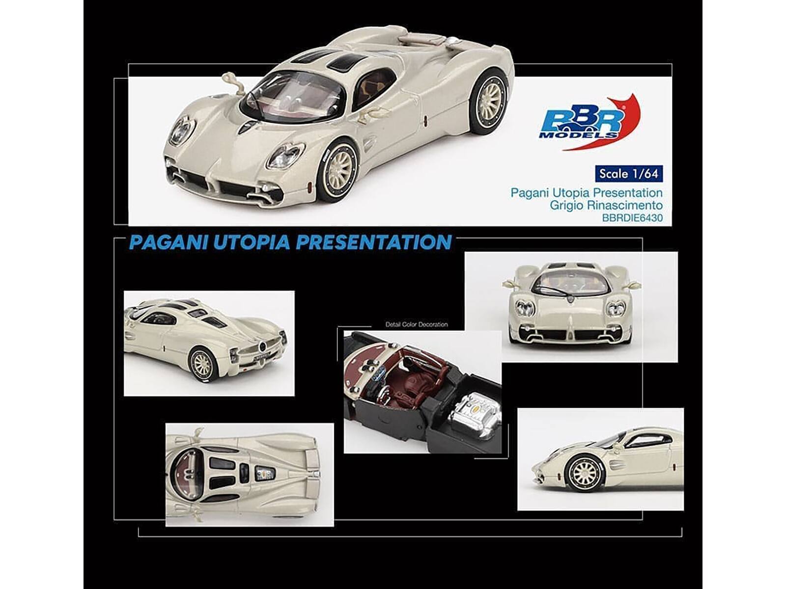 PAGANI UTOPIA PRESENTATION

Scale 1/64  
Pagani Utopia Presentation  
Grigio Rinascimento  
BBDIE6430  

Detail Color Decoration