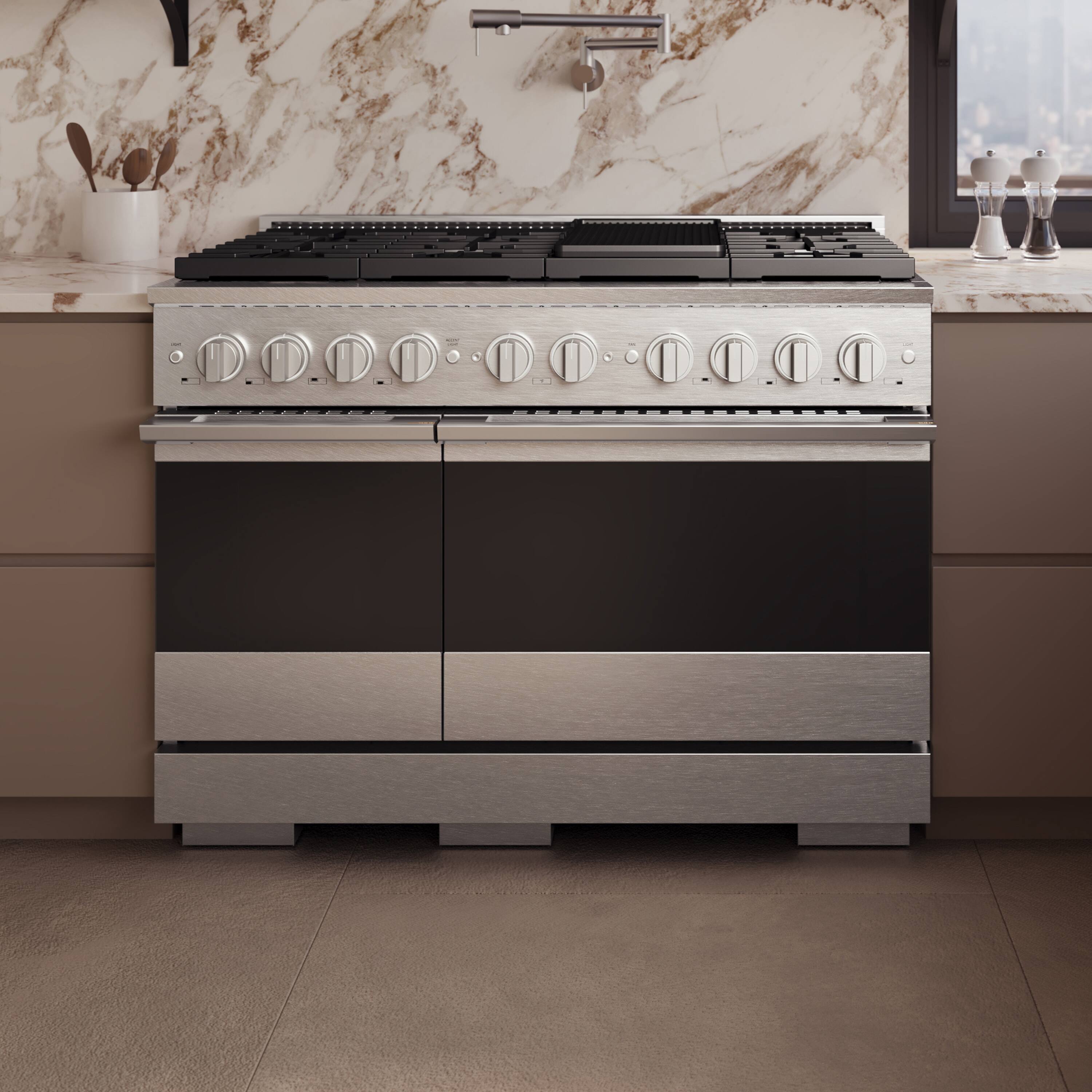 Alt View 8. ZLINE - 48 in. 6.7 cu. ft. Double Oven Marino Freestanding Gas Range with 8 Burner DuoPro Cooktop & Dual Ovens - Satin Stainless Steel.