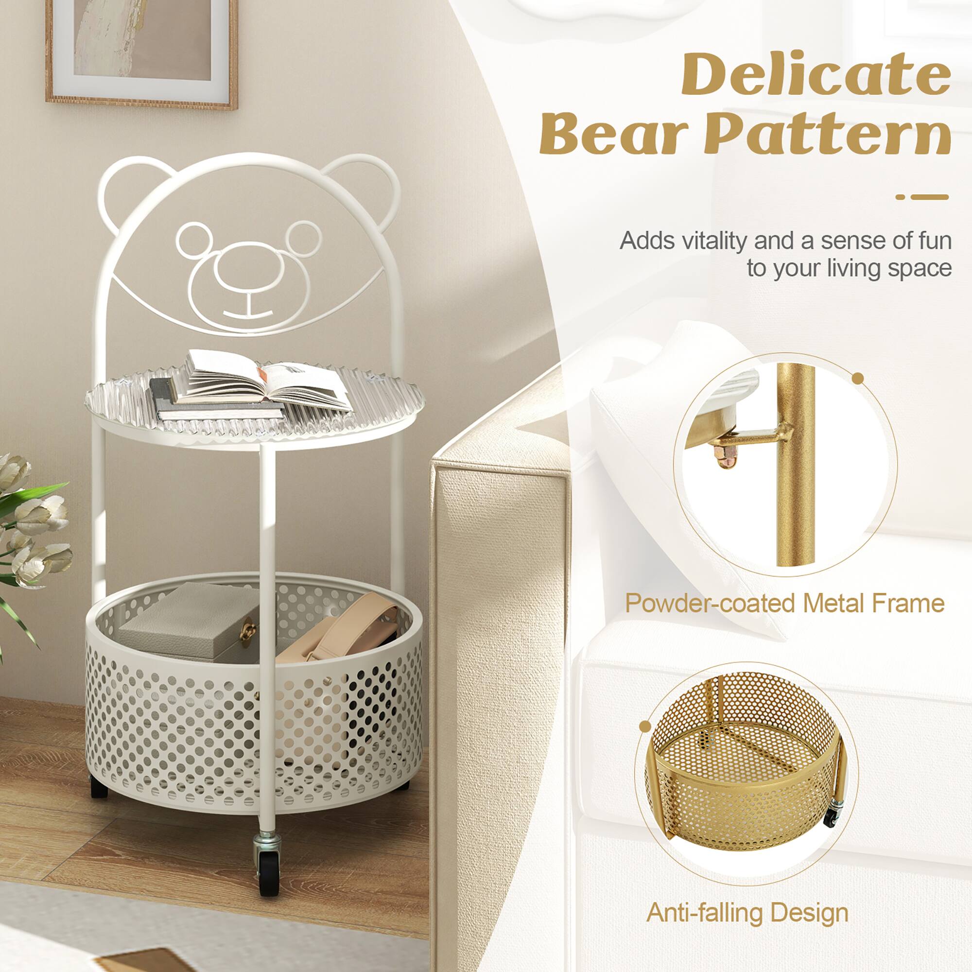 Delicate Bear Pattern  
Adds vitality and a sense of fun to your living space  

Powder-coated Metal Frame  
Anti-falling Design