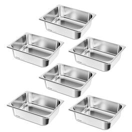 VEVOR - 6 Pack Stainless Steam Hotel Pans, 1/2 Size Table Steam Pan, Anti Jam Restaurant Supplies Reusable Catering Storage - Silver