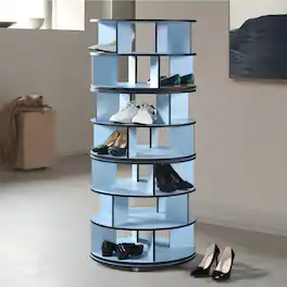 Kings Brand Furniture - 7-Tier Rotating Shoe Rack, 360° Revolving Lazy Susan Spinning Shoe Rack Tower Storage Organizer - Blue