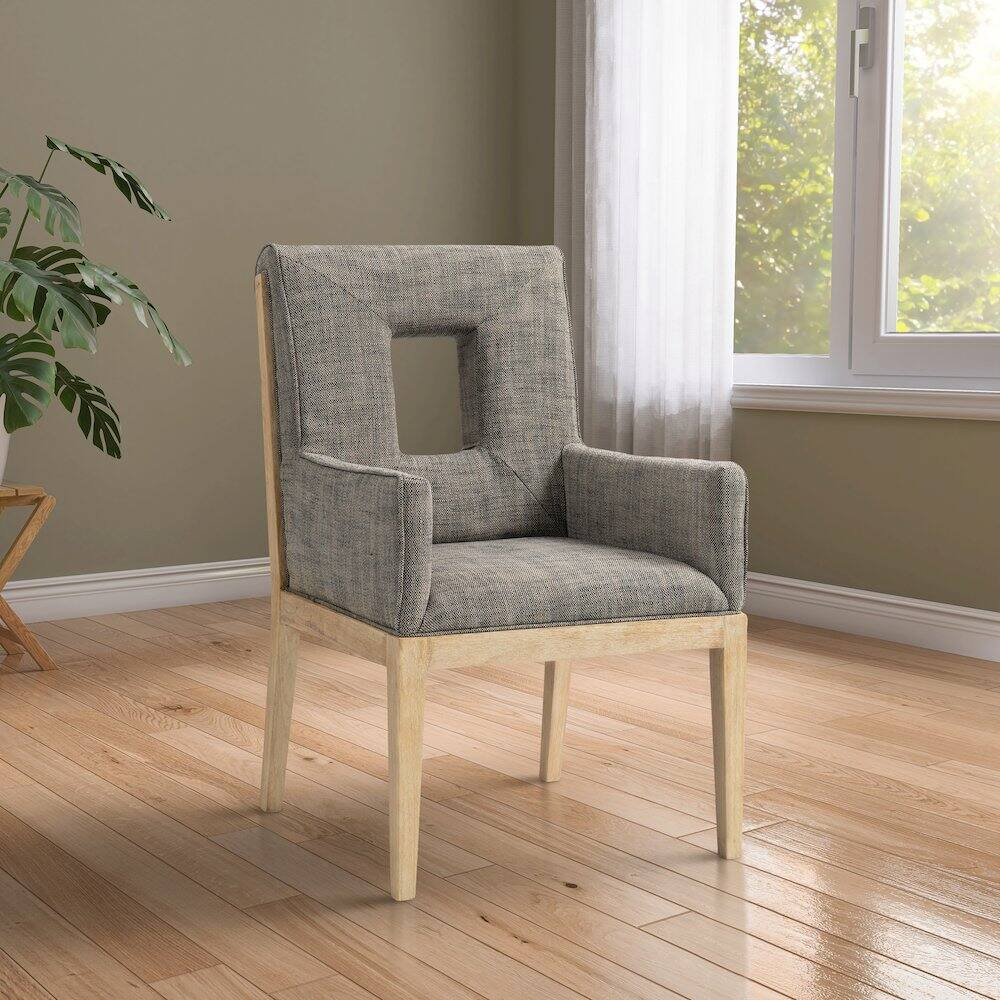 Alt View 1. Meridian Furniture - Gwendolyn Grey Linen Textured Fabric Dining Arm Chair - Grey.