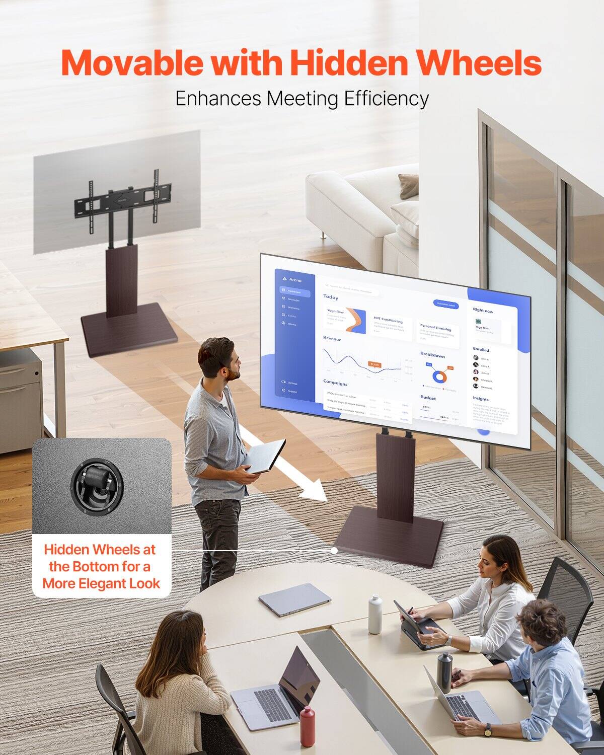 Movable with Hidden Wheels  
Enhances Meeting Efficiency  

Hidden Wheels at the Bottom for a More Elegant Look