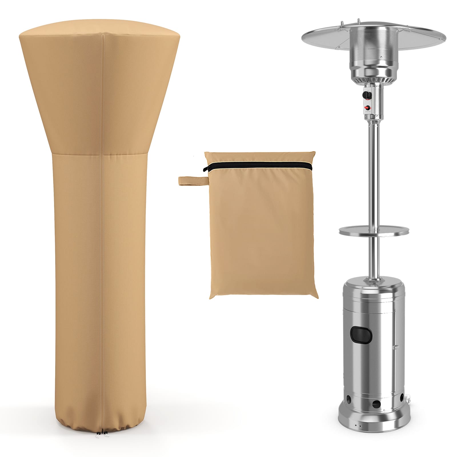 Costway - Patio Standing Propane Heater Cover Waterproof W/Zipper and Bag - Beige