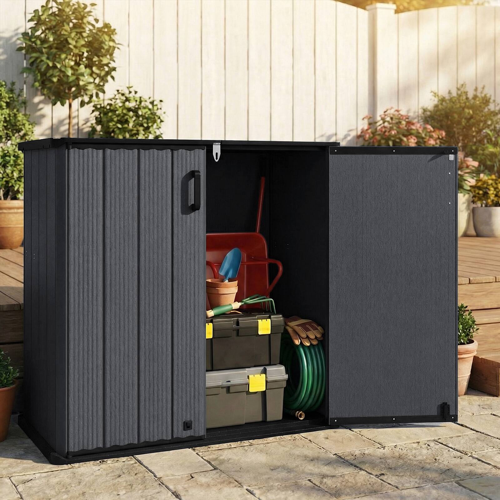 Alt View 4. Costway - Costway Outdoor Storage Shed, 23.5 Cu.ft All-Weather Storage Box with Floor, Lockable Door - Black.