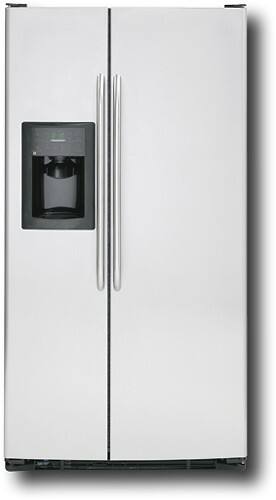 Front Standard. GE - 25.4 Cu. Ft. Side-by-Side Refrigerator with Thru-the-Door Ice and Water - Stainless-Steel.