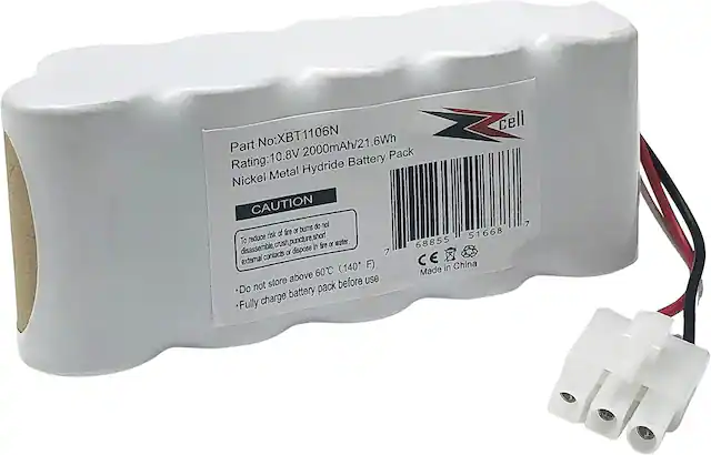 cell
Part No:XBT1106N
Rating:10.8V 2000mAh/21.6Wh
Nickel Metal Hydride Battery Pack
CAUTION
do not disassemble, crush, puncture, short external contacts or dispose in fire or water.
Do not store above 60°C (140°F)
Fully charge battery pack before use
Made in China
CE