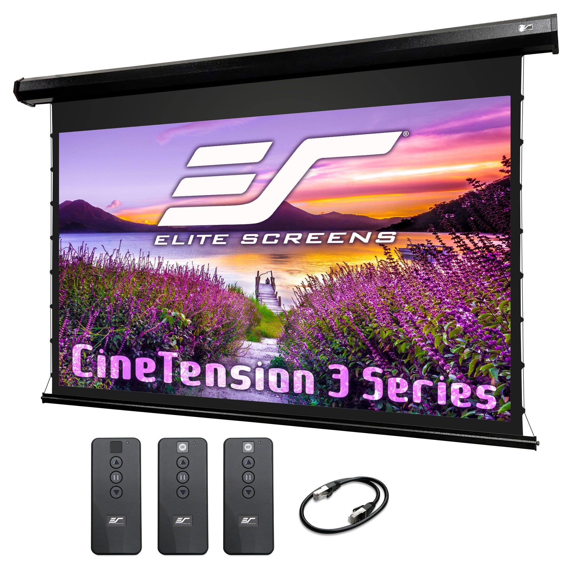 Elite Screens - CineTension 3 Electric Matte White Tab-Tensioned Projection Screen, 110" Diag,16:9, ProgrammableDrop,IR/RF Rmts,TE135HW3