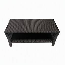 RYHNUYNE - 2-Tier Outdoor Coffee Table with Storage Shelf,Patio Rattan Furniture,Rectangular Side Table for Garden Deck Porch - Brown