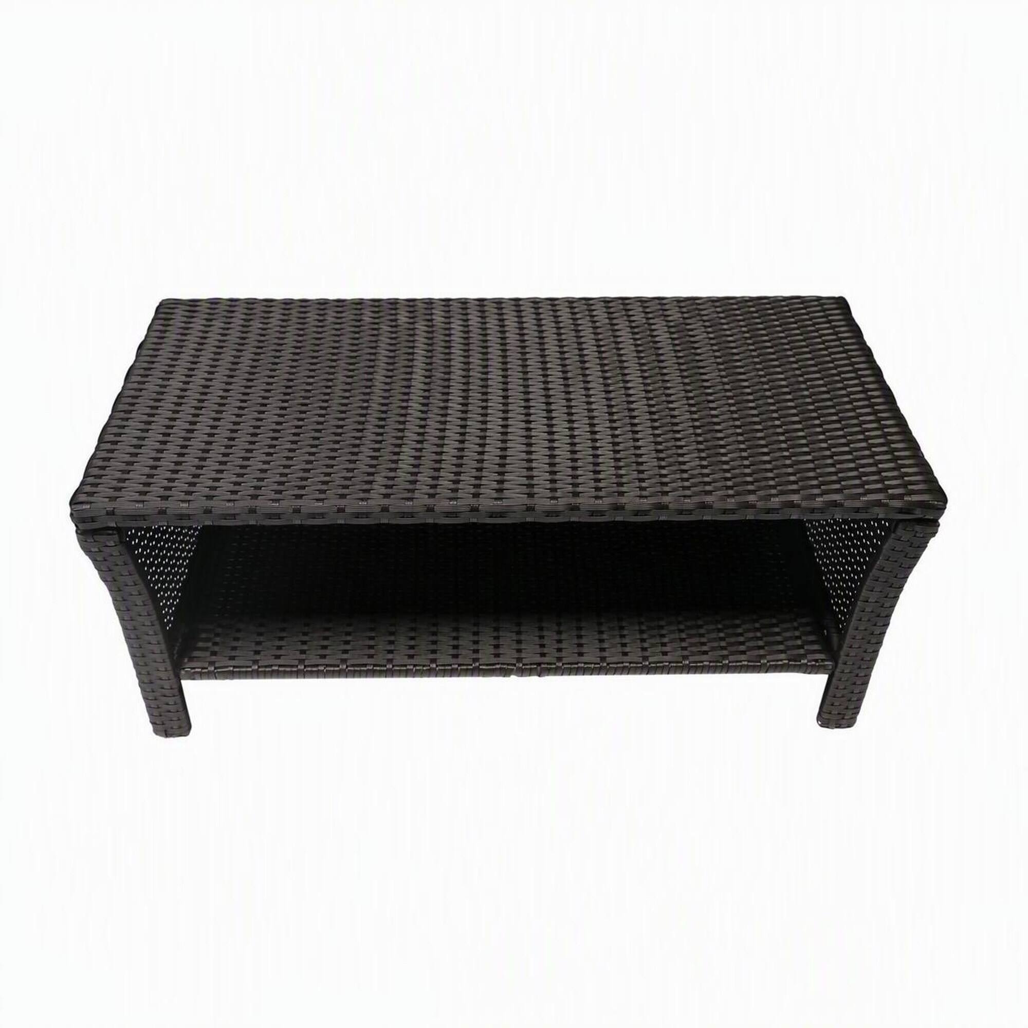 Front. RYHNUYNE - 2-Tier Outdoor Coffee Table with Storage Shelf,Patio Rattan Furniture,Rectangular Side Table for Garden Deck Porch - Brown.
