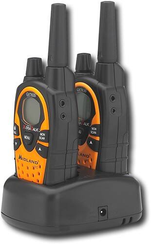 Front Standard. Midland - 18-Mile 22-Channel FRS/GMRS 2-Way Radios with Charger (Pair) - Black/Yellow.